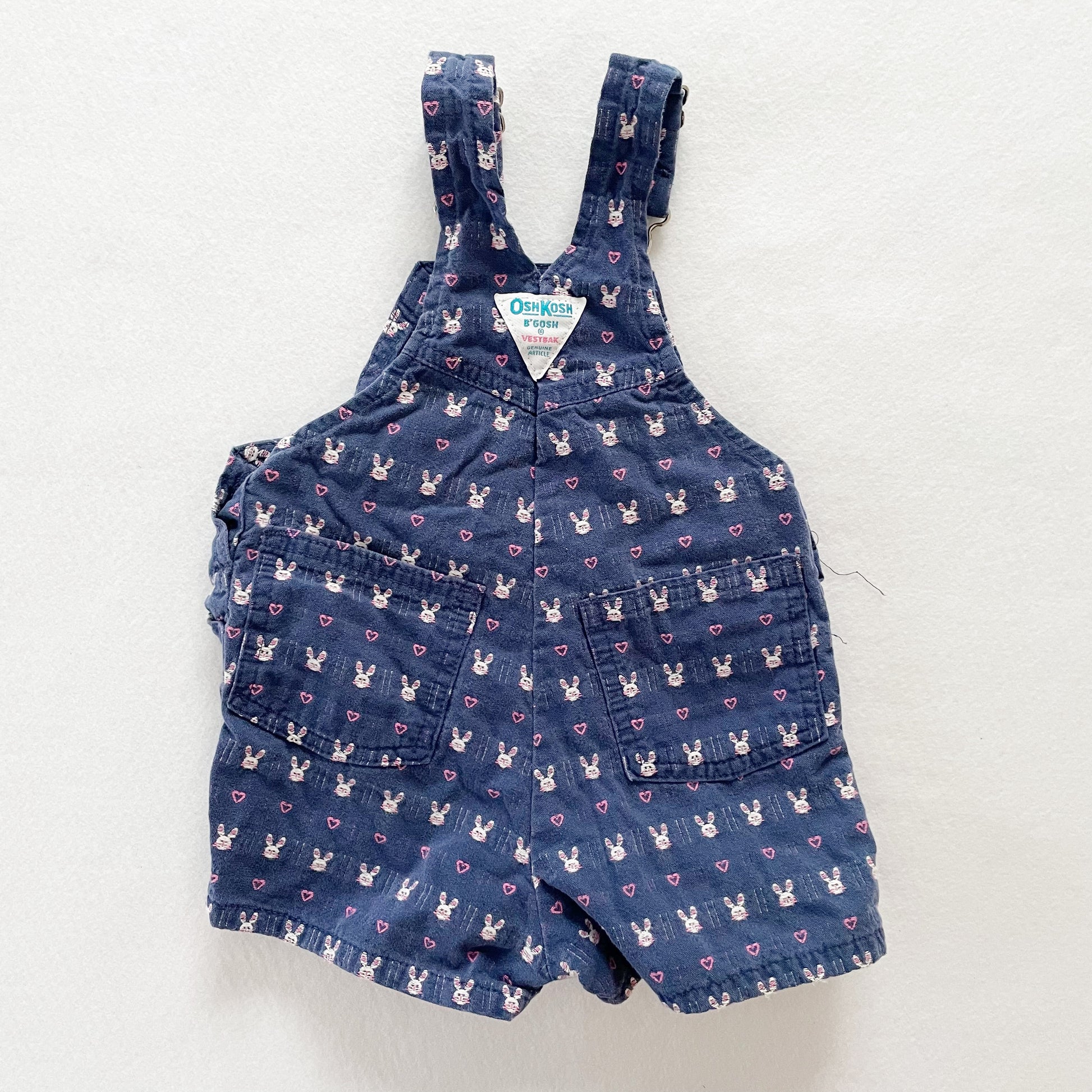 OshKosh Bunny Heart Woven Shortalls - Yellow Clover Vintage Kids Clothes