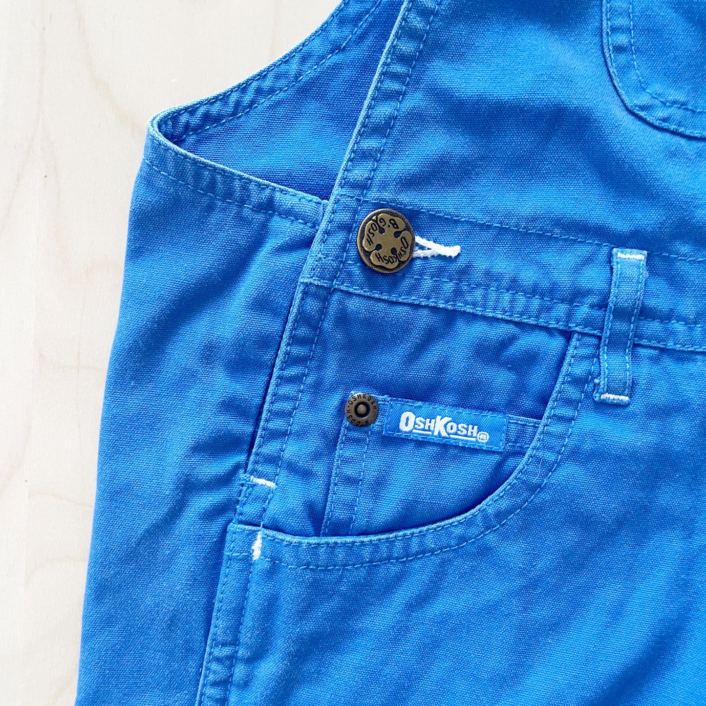 OshKosh Sky Blue Baggy Shortalls - Yellow Clover Vintage Kids Clothes
