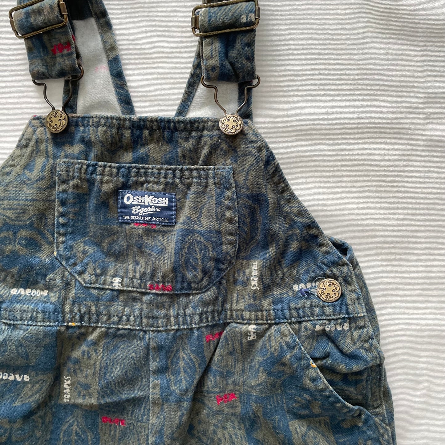 OshKosh Geo Outdoors Print Shortalls - Yellow Clover Vintage Kids Clothes