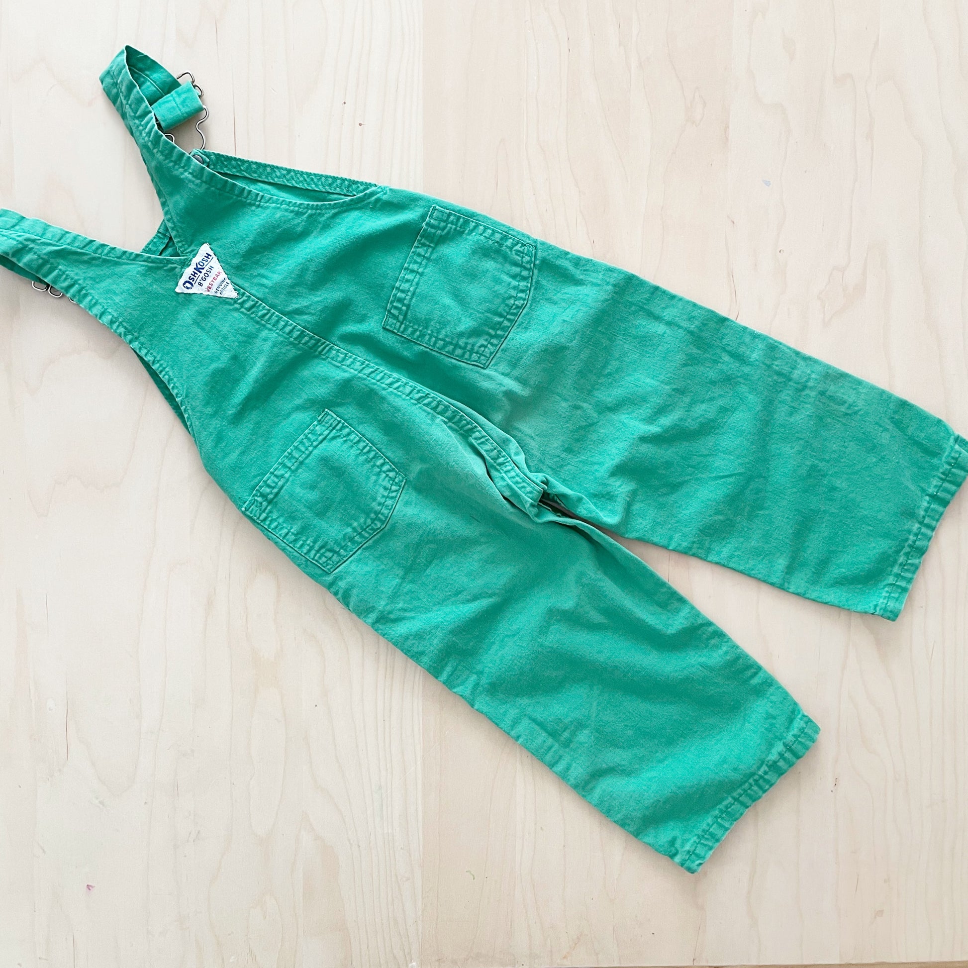 OshKosh Green Overalls - Yellow Clover Vintage Kids Clothes