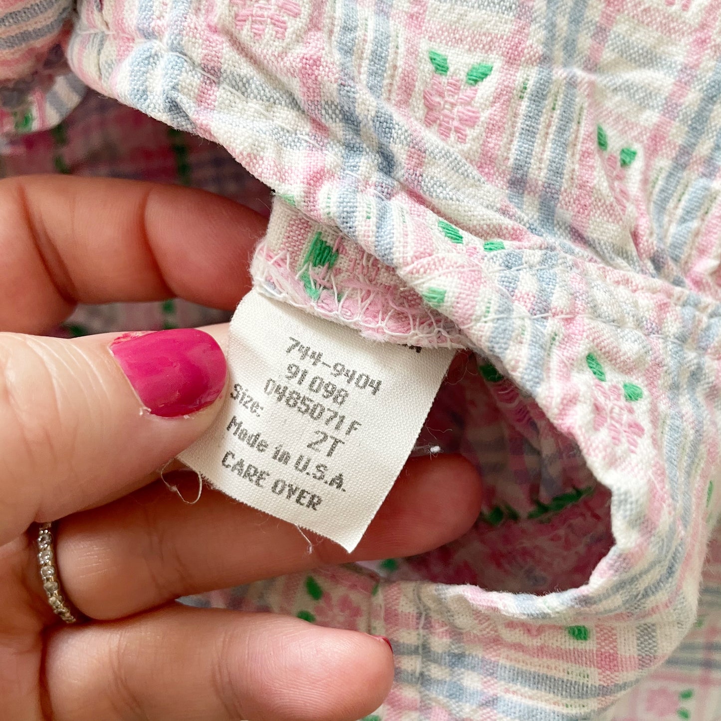 OshKosh Pink and Blue Floral Print Shortalls - Yellow Clover Vintage Kids Clothes