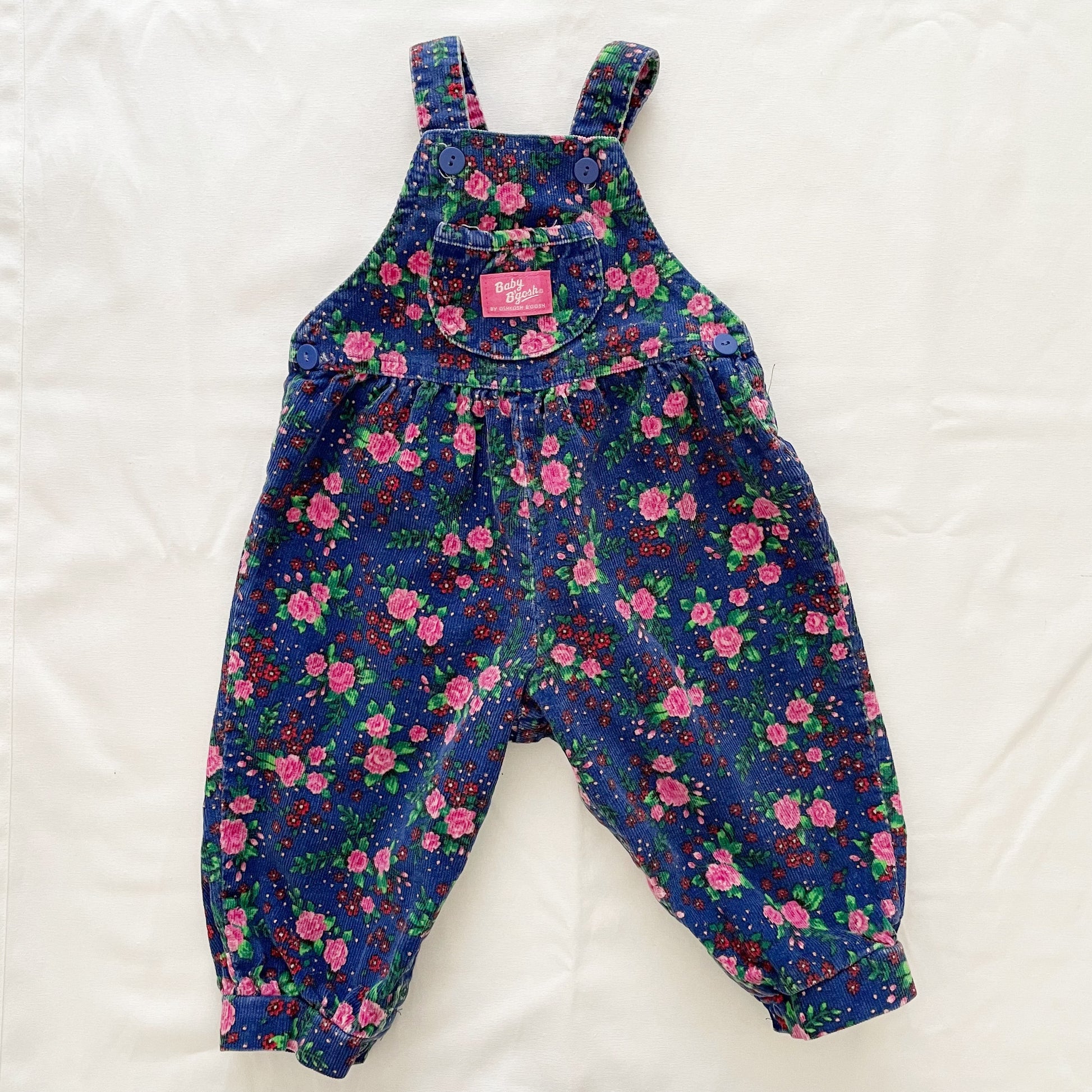 OshKosh Rose Floral Fine Cord Cuffed Overalls - Yellow Clover Vintage Kids Clothes