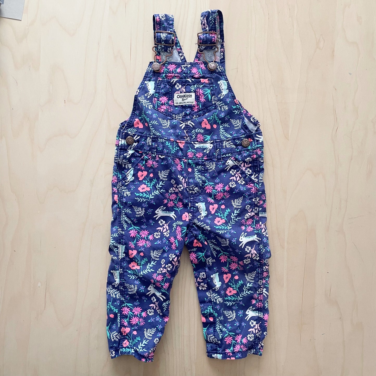OshKosh Bunny Floral Print Overalls - Yellow Clover Vintage Kids Clothes