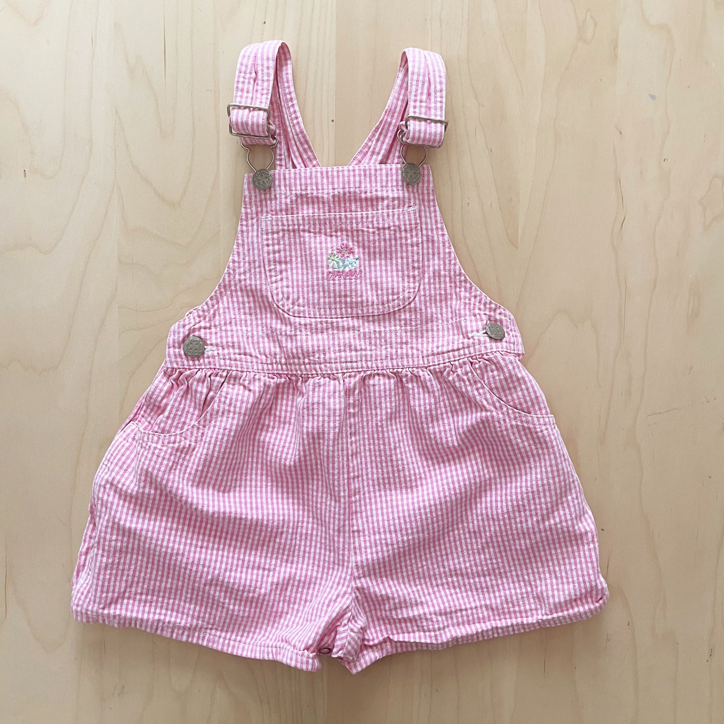 OshKosh Gingham Embroidered Shortalls - Yellow Clover Vintage Kids Clothes