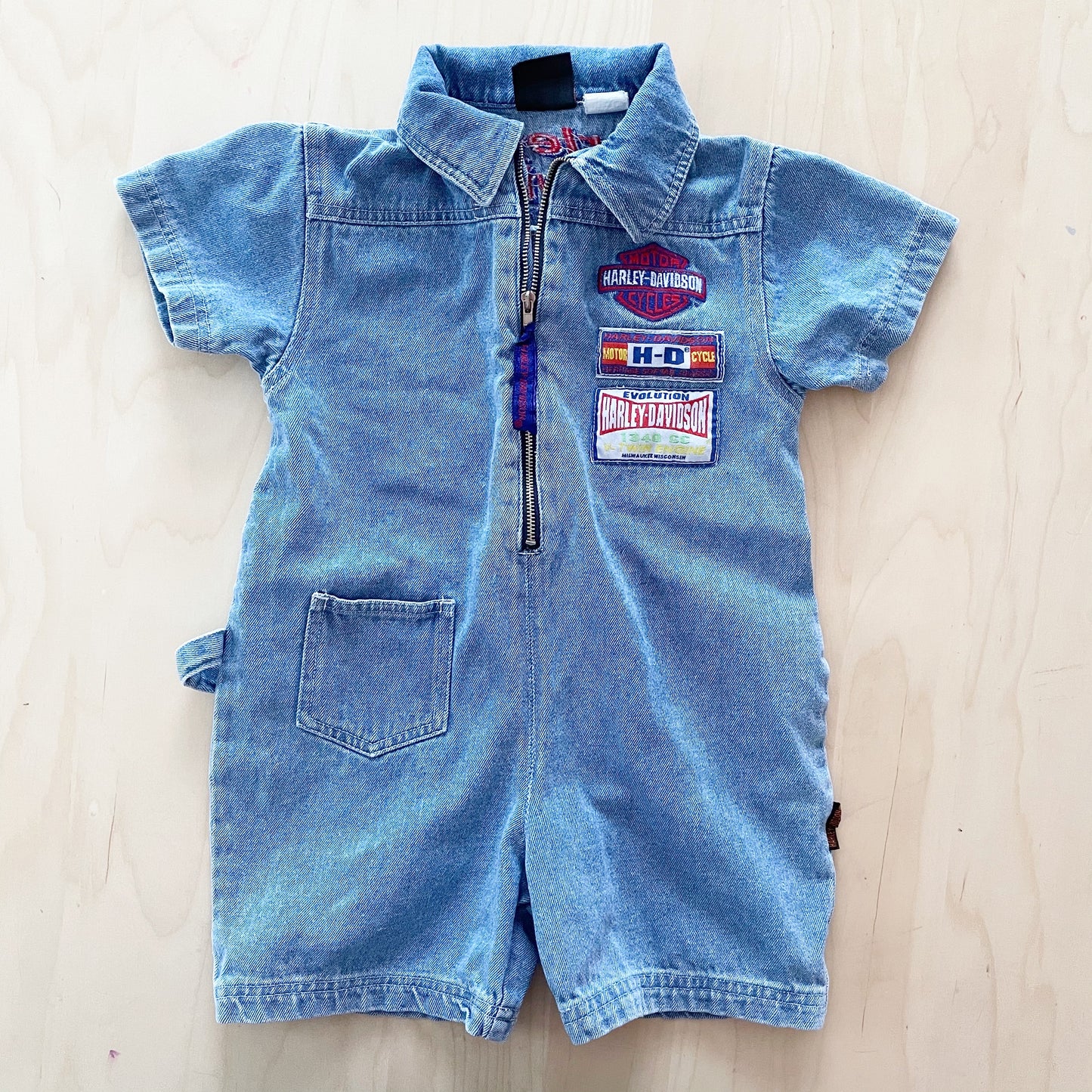 Vintage Harley Davidson Denim Zip Toddler Romper