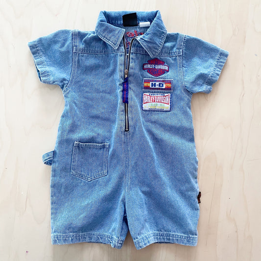 Vintage Harley Davidson Denim Zip Toddler Romper
