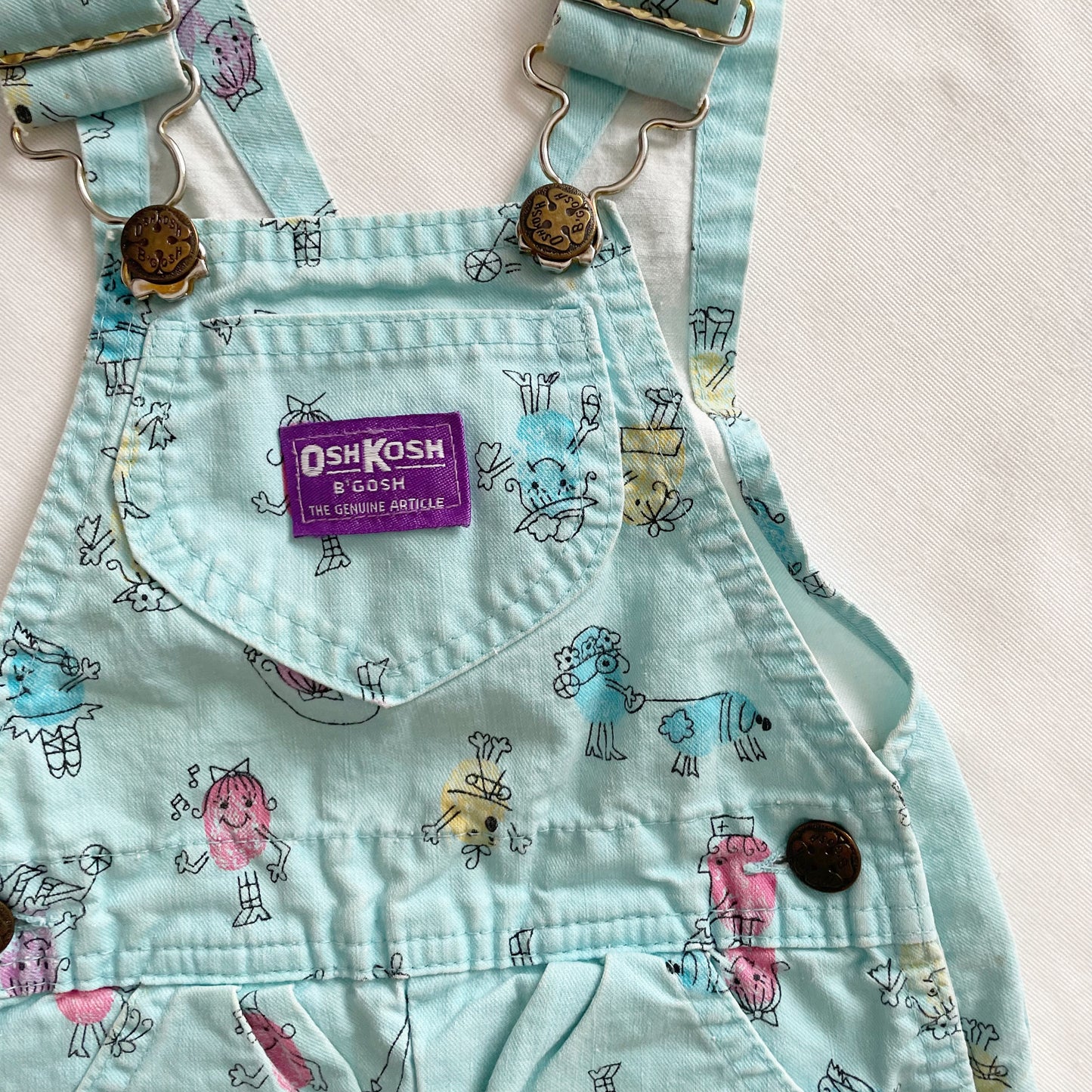 OshKosh Thumbprint People Print Overalls - Yellow Clover Vintage Kids Clothes