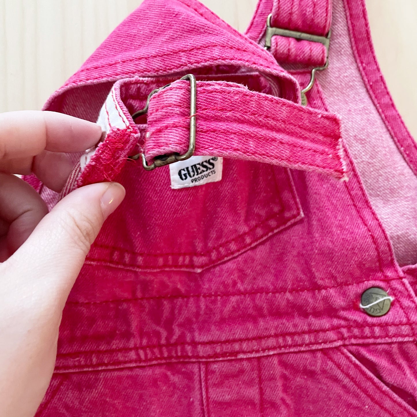Guess Red Wash Longer Cut Shortalls - Yellow Clover Vintage Kids Clothes