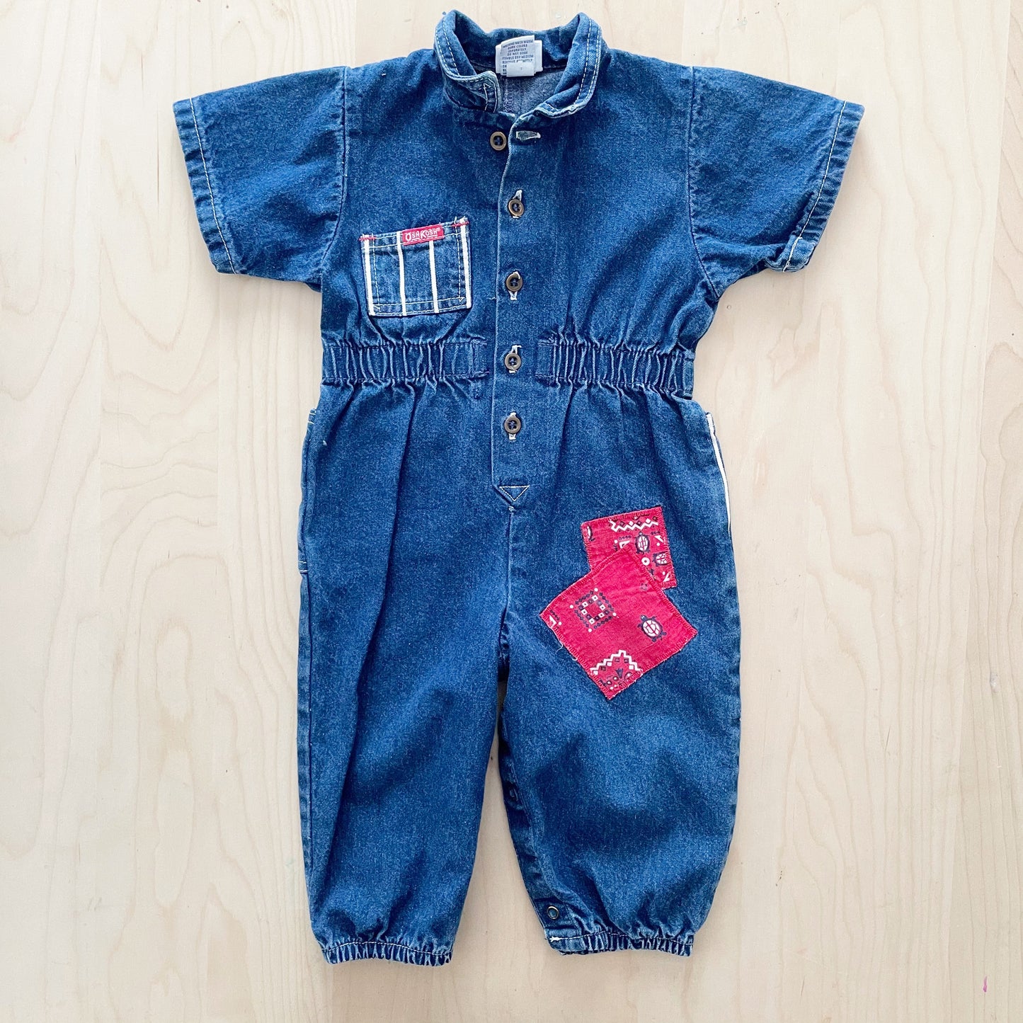 OshKosh Denim Bandana Patch Jumpsuit - Yellow Clover Vintage Kids Clothes