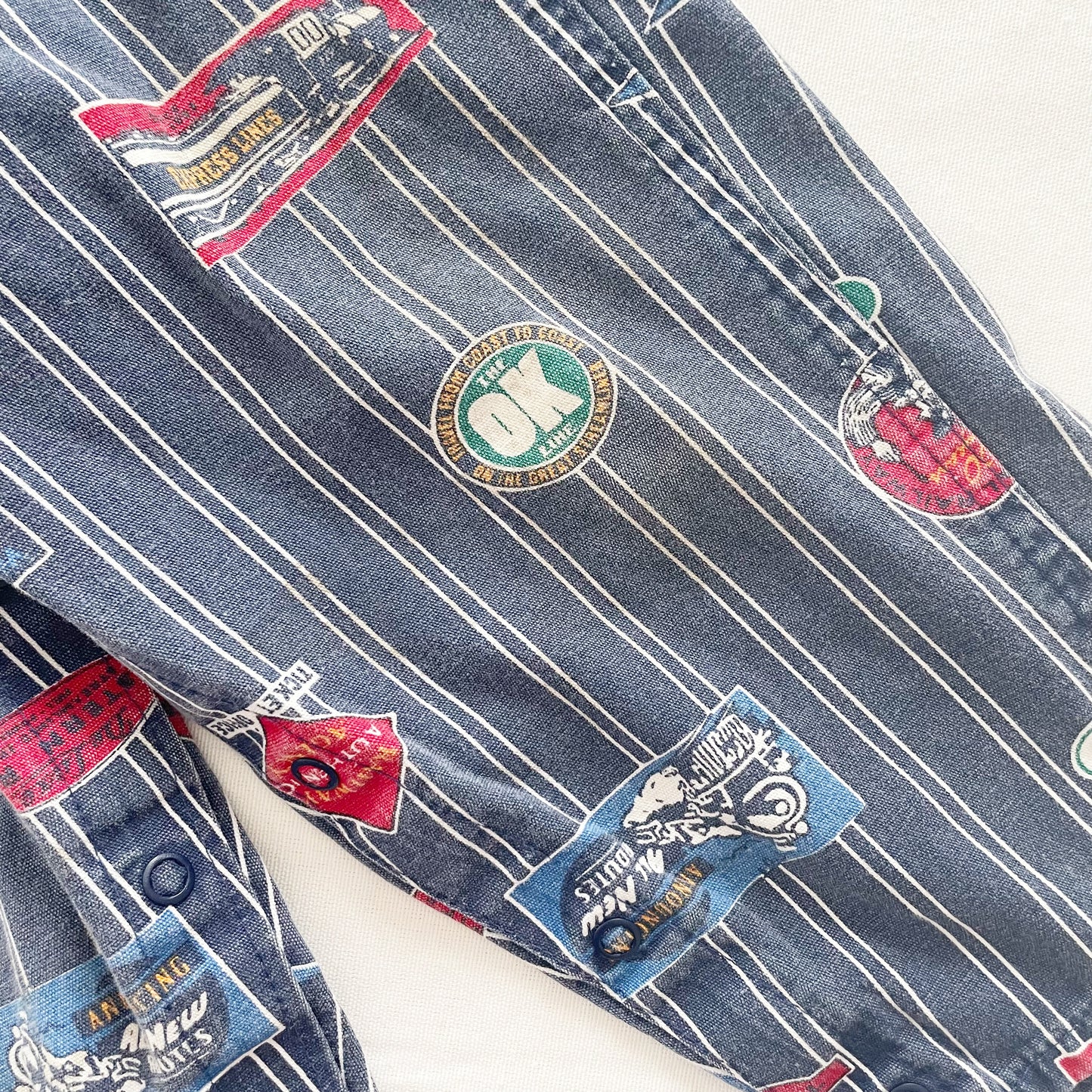 OshKosh Striped Railroad Theme Overalls - Yellow Clover Vintage Kids Clothes