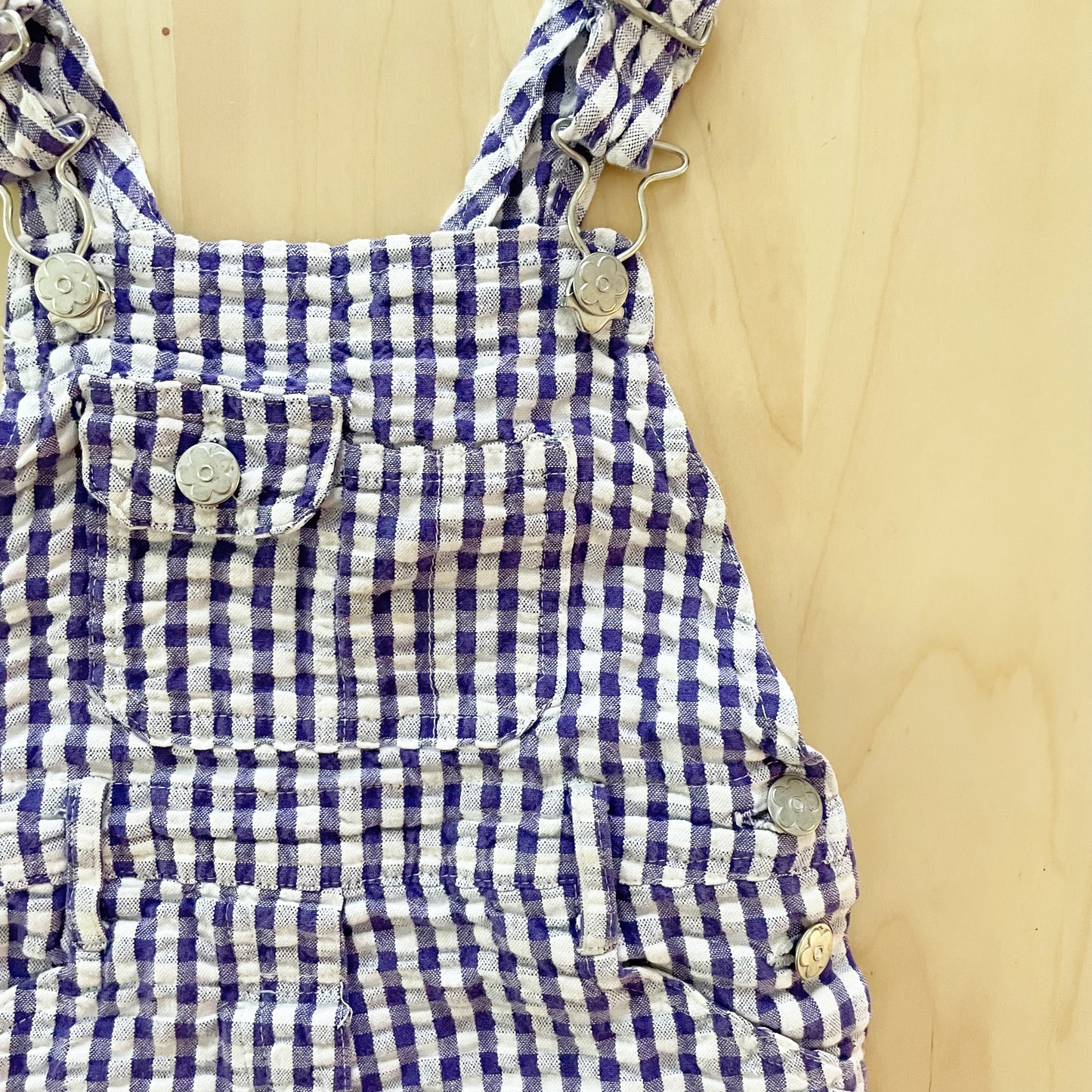 Honors Seersucker Gingham Shortalls - Yellow Clover Vintage Kids Clothes