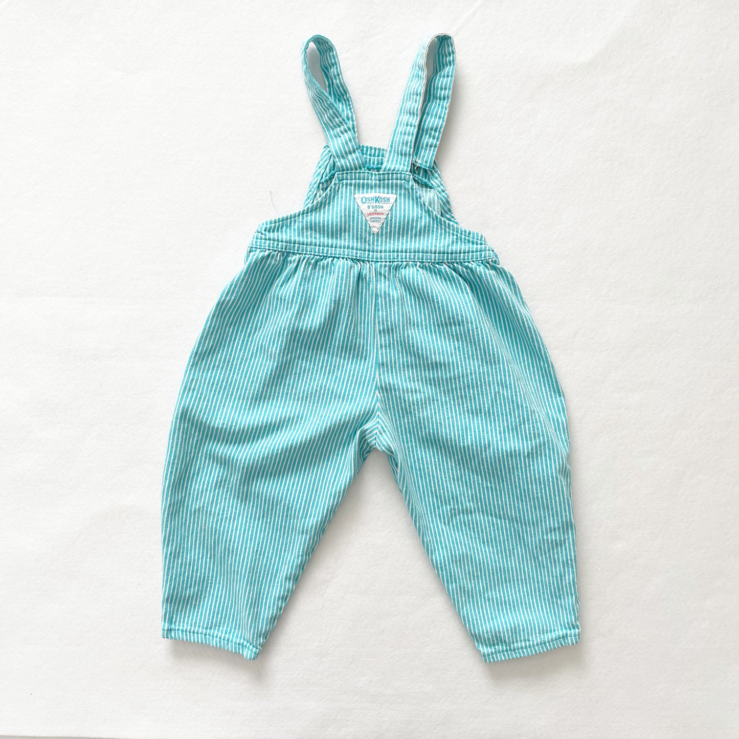 OshKosh Turquoise Hickory Stripe Bubble Overalls - Yellow Clover Vintage Kids Clothes
