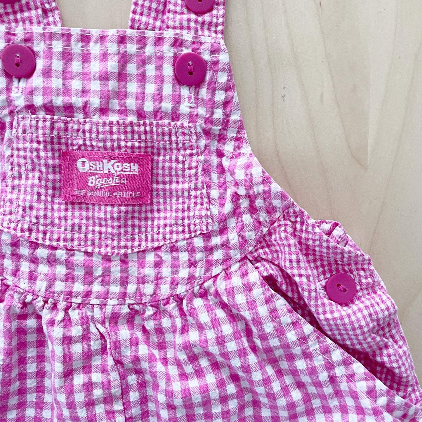 OshKosh Scoop Cut Pink Gingham Shortalls - Yellow Clover Vintage Kids Clothes