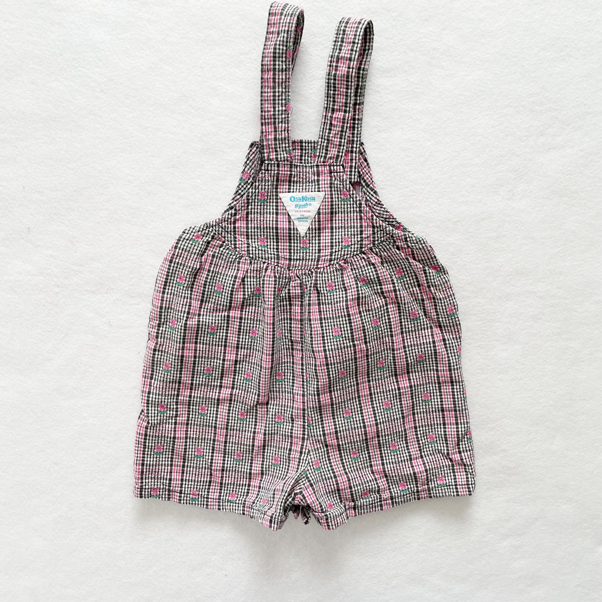 OshKosh Flower Woven Plaid Shortalls - Yellow Clover Vintage Kids Clothes