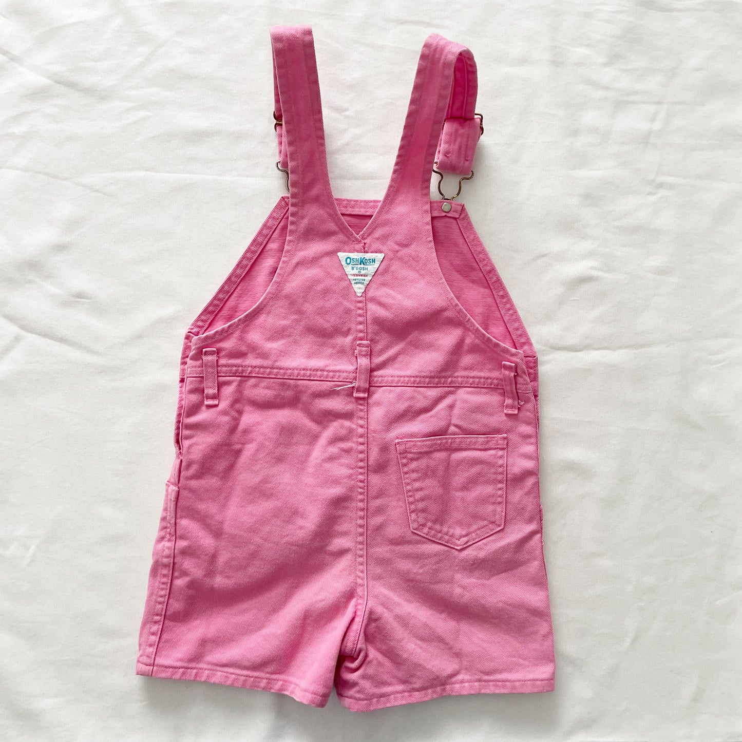 OshKosh Bubblegum Pink Asymmetrical Pocket Shortalls - Yellow Clover Vintage Kids Clothes