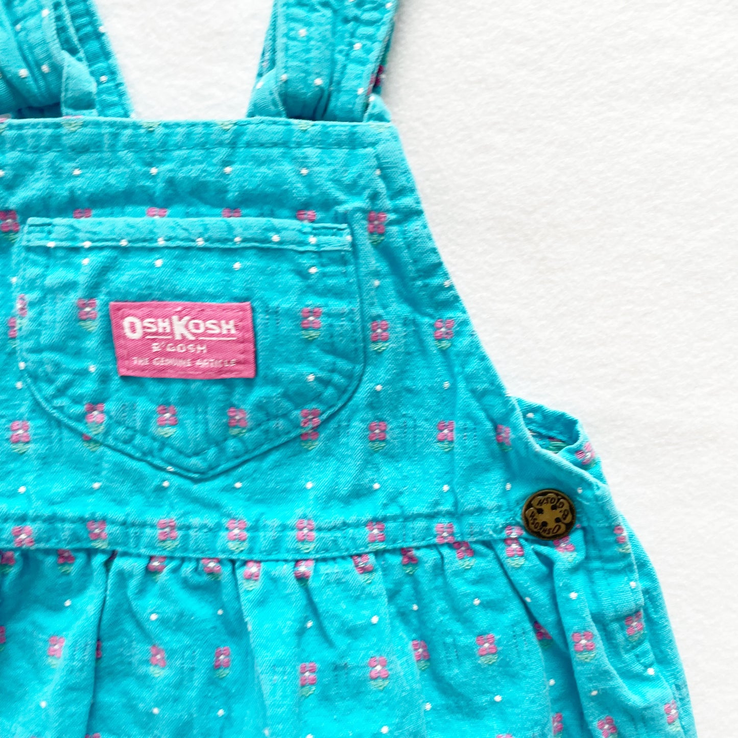 OshKosh Turquoise Flower Woven Bow Back Skirtall - Yellow Clover Vintage Kids Clothes