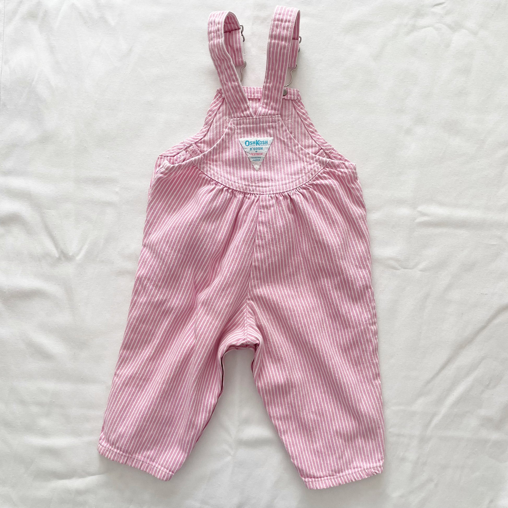 OshKosh Pink Hickory Stripe Scoop Cut Overalls - Yellow Clover Vintage Kids Clothes