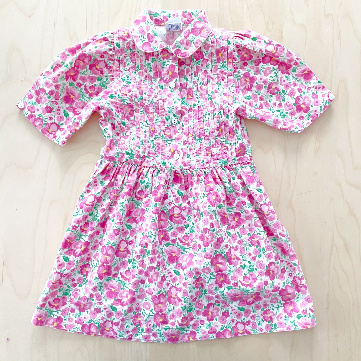 OshKosh Pink Floral Button Front Dress - Yellow Clover Vintage Kids Clothes