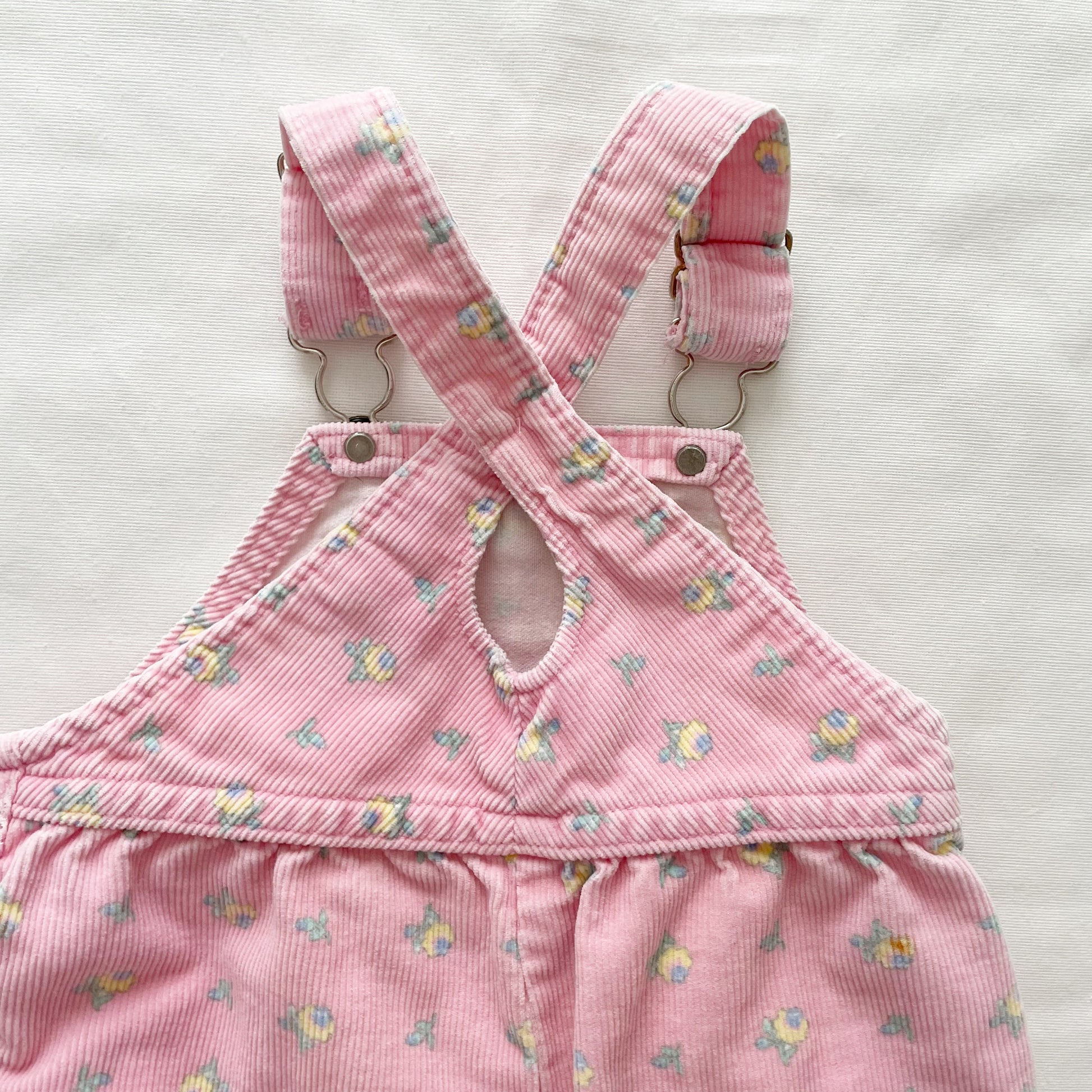 OshKosh Pink Floral Keyhole Back Overalls - Yellow Clover Vintage Kids Clothes