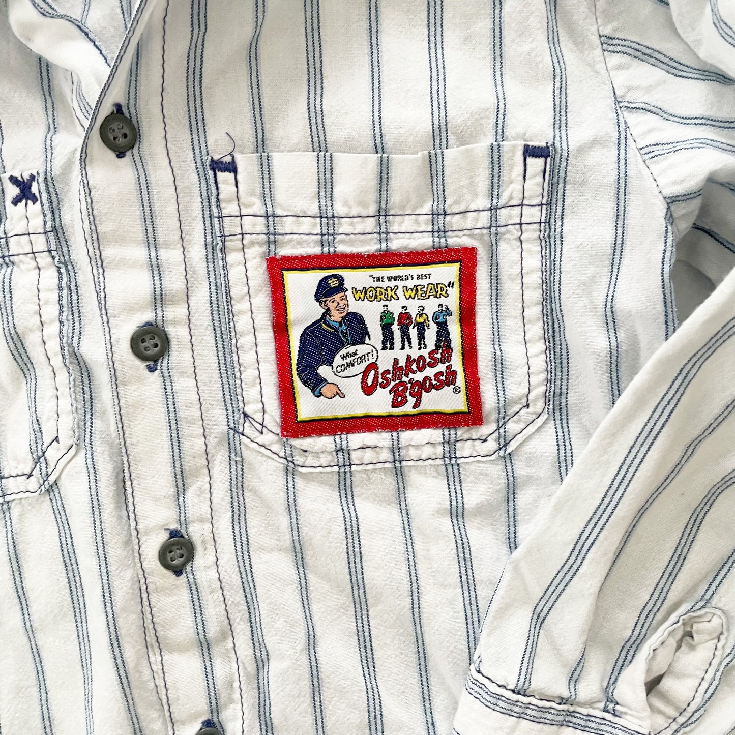 OshKosh Work Wear Striped Button Down - Yellow Clover Vintage Kids Clothes