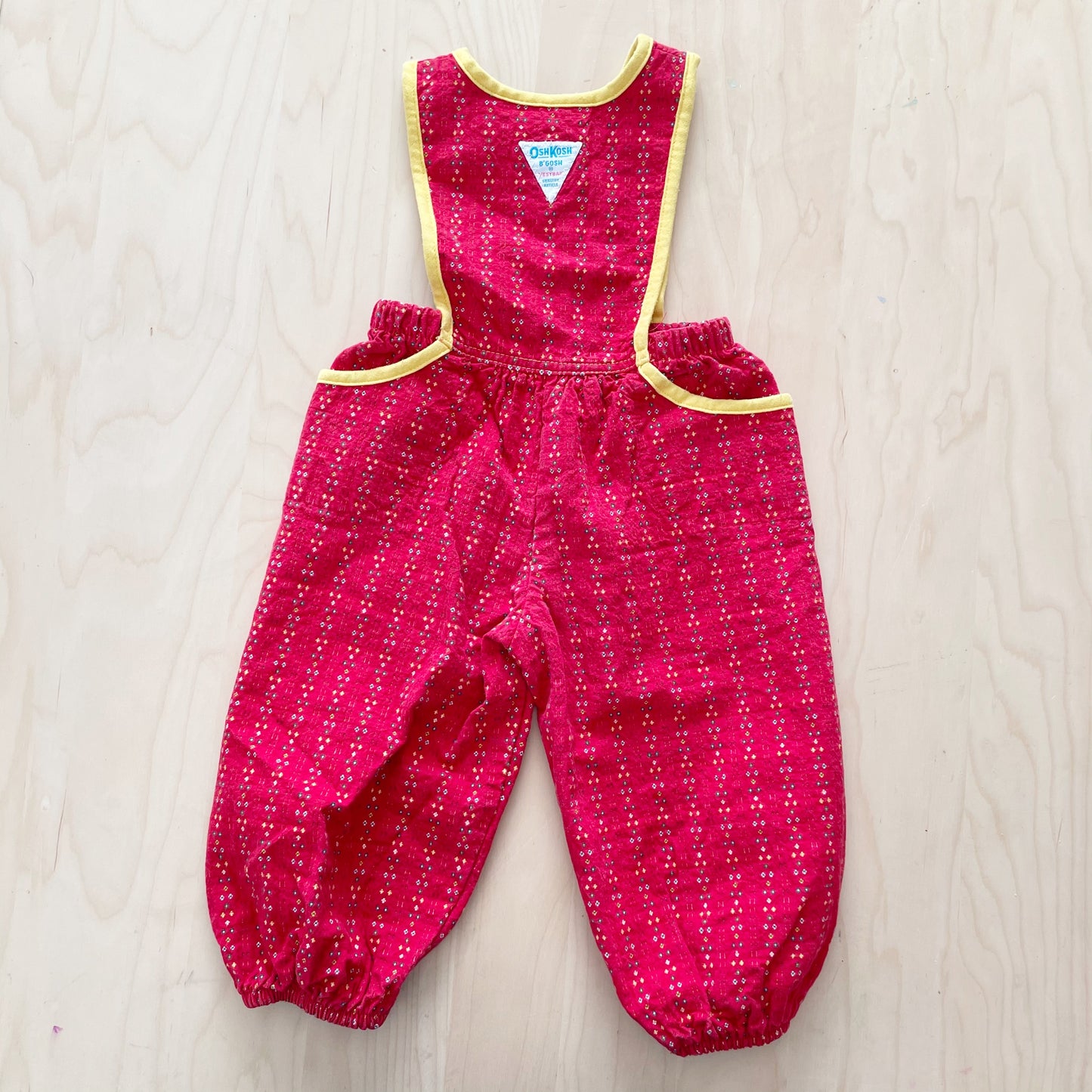 OshKosh Red Woven Bubble Romper - Yellow Clover Vintage Kids Clothes