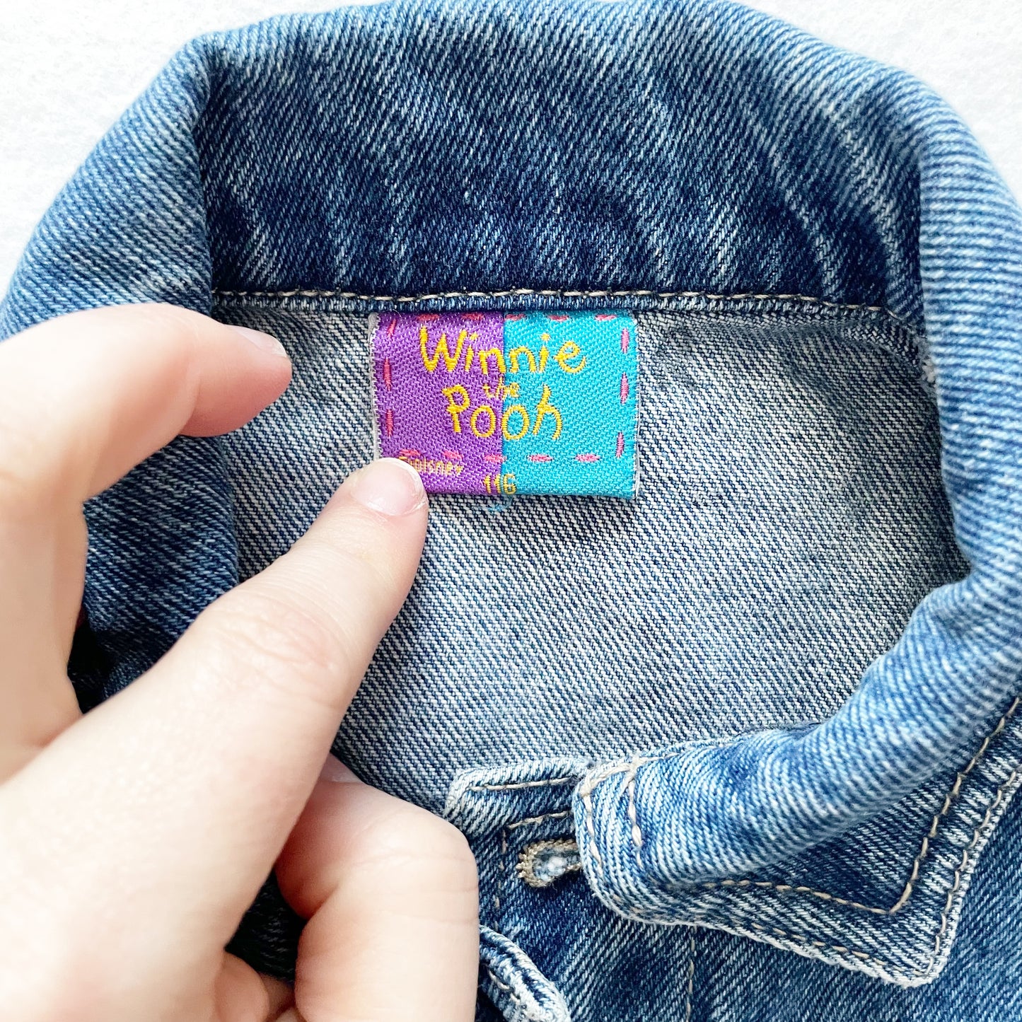 Winnie the Pooh Patch Denim Jacket - Yellow Clover Vintage Kids Clothes