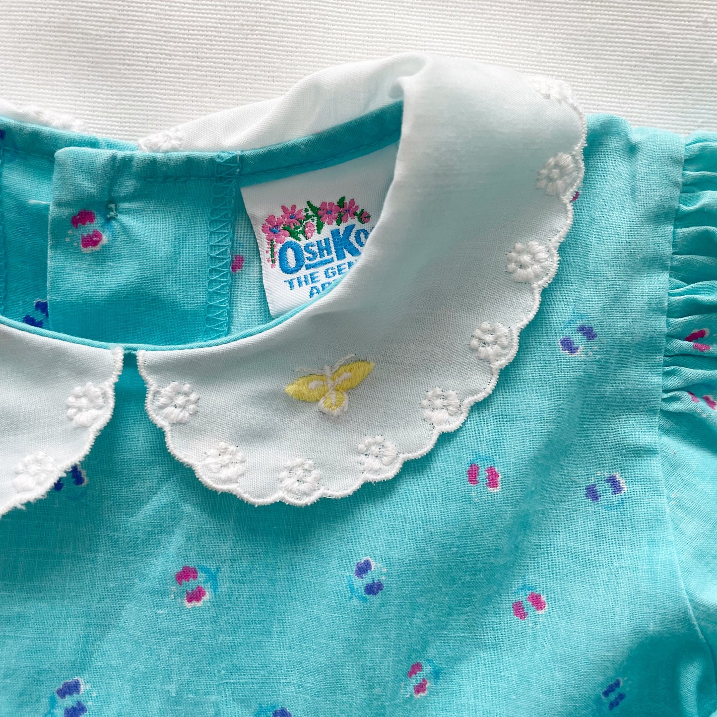 OshKosh Butterfly Print Collared Dress - Yellow Clover Vintage Kids Clothes