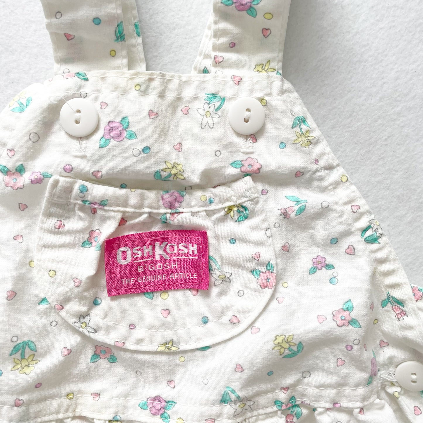 OshKosh White Floral Bubble Overalls - Yellow Clover Vintage Kids Clothes