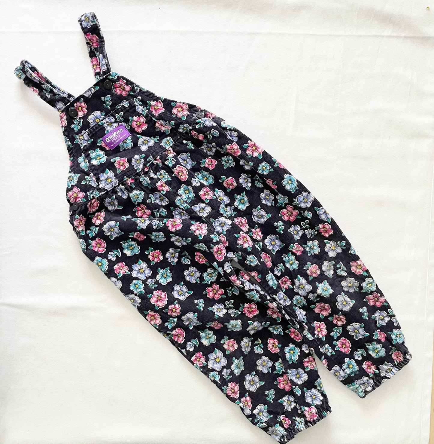 OshKosh Black Floral Cord Bubble Overalls