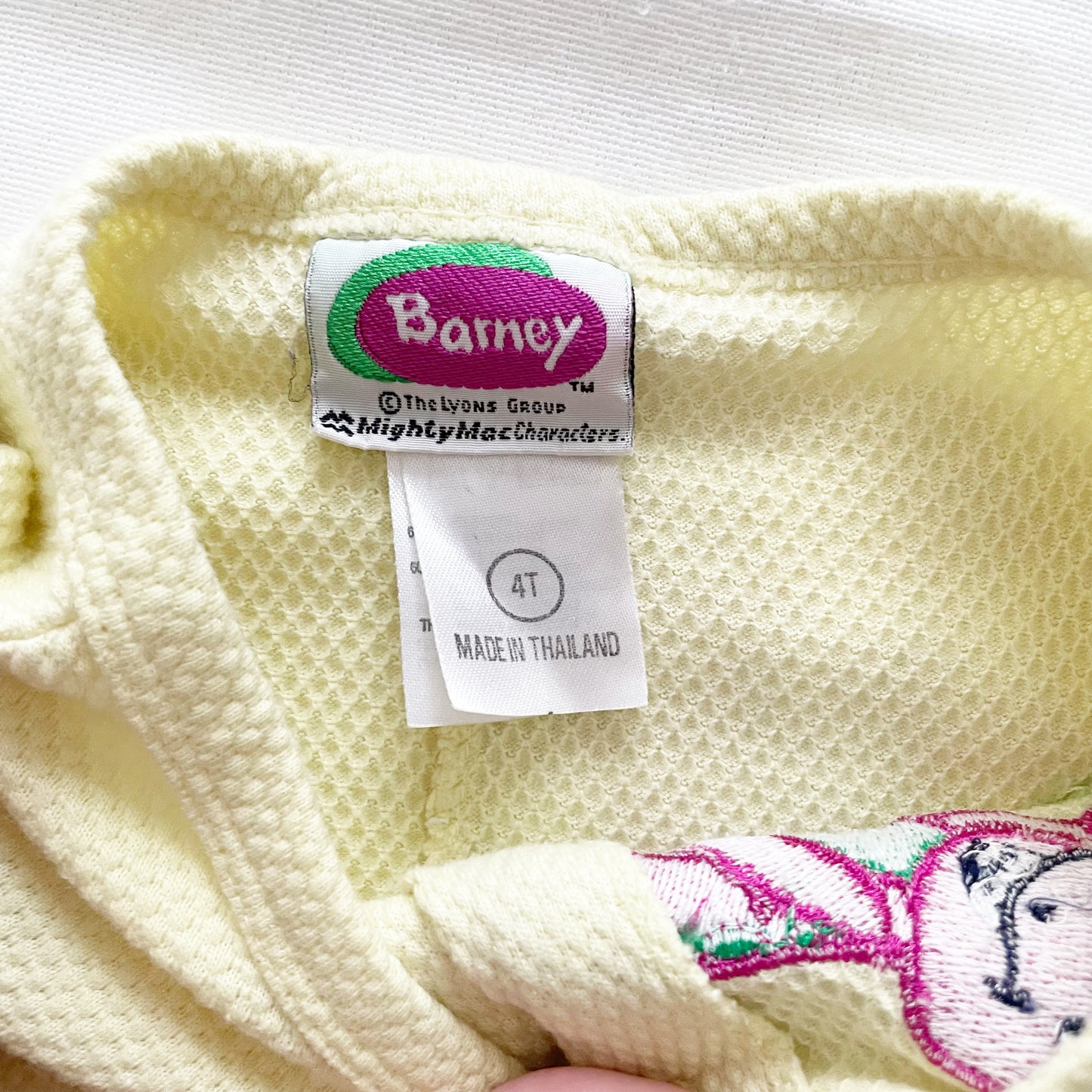 Barney and Baby Bop Garden Flowers Romper • 4T - Yellow Clover Vintage Kids Clothes
