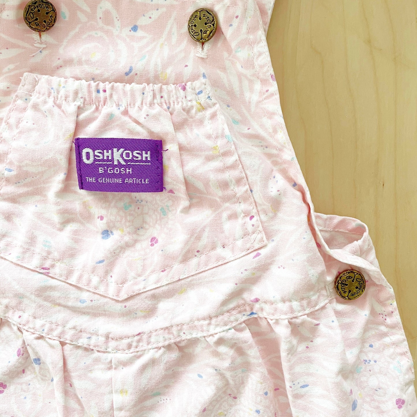 OshKosh Floral Medallion Print Sample Shortalls - Yellow Clover Vintage Kids Clothes