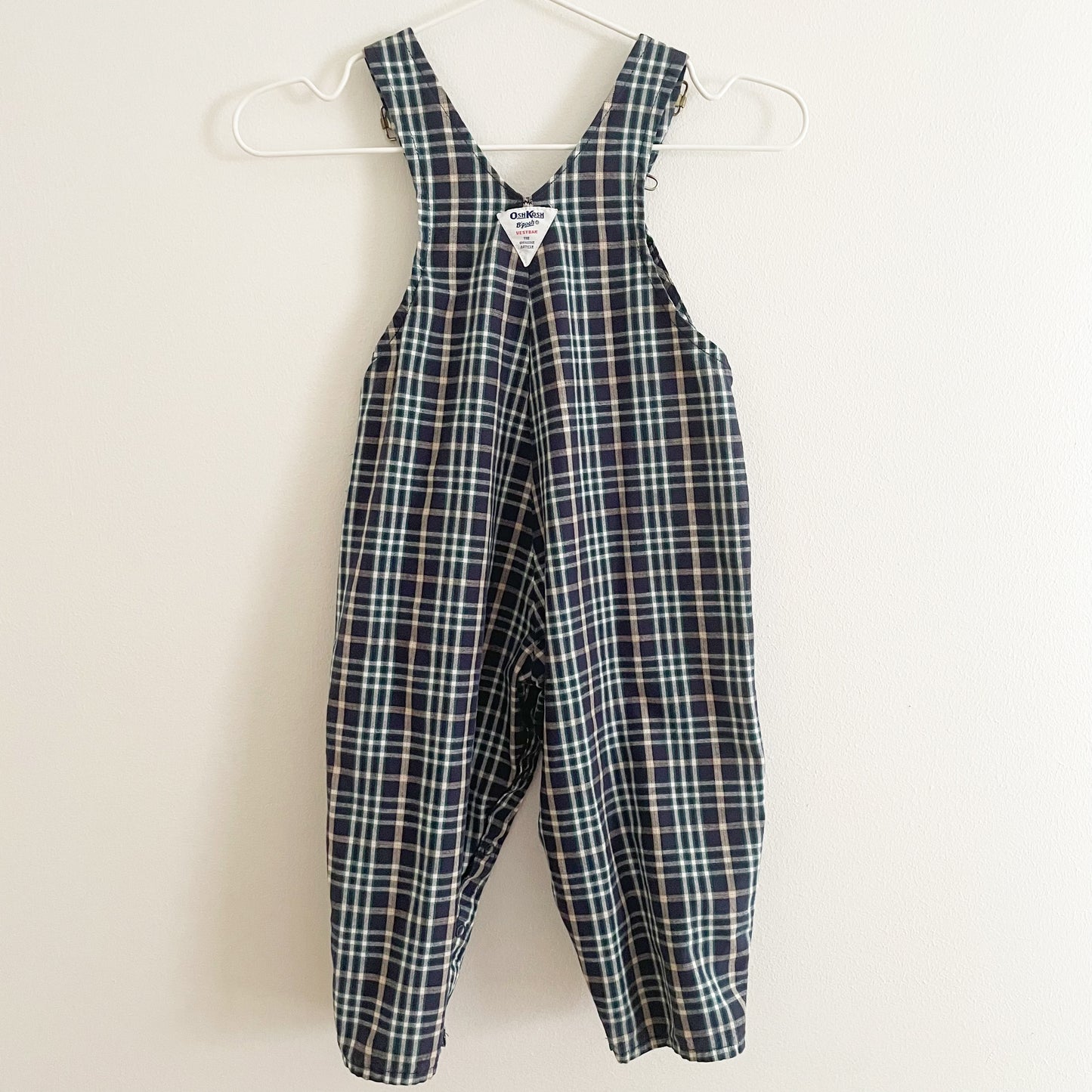 OshKosh Blue and Green Plaid Overalls - Yellow Clover Vintage Kids Clothes