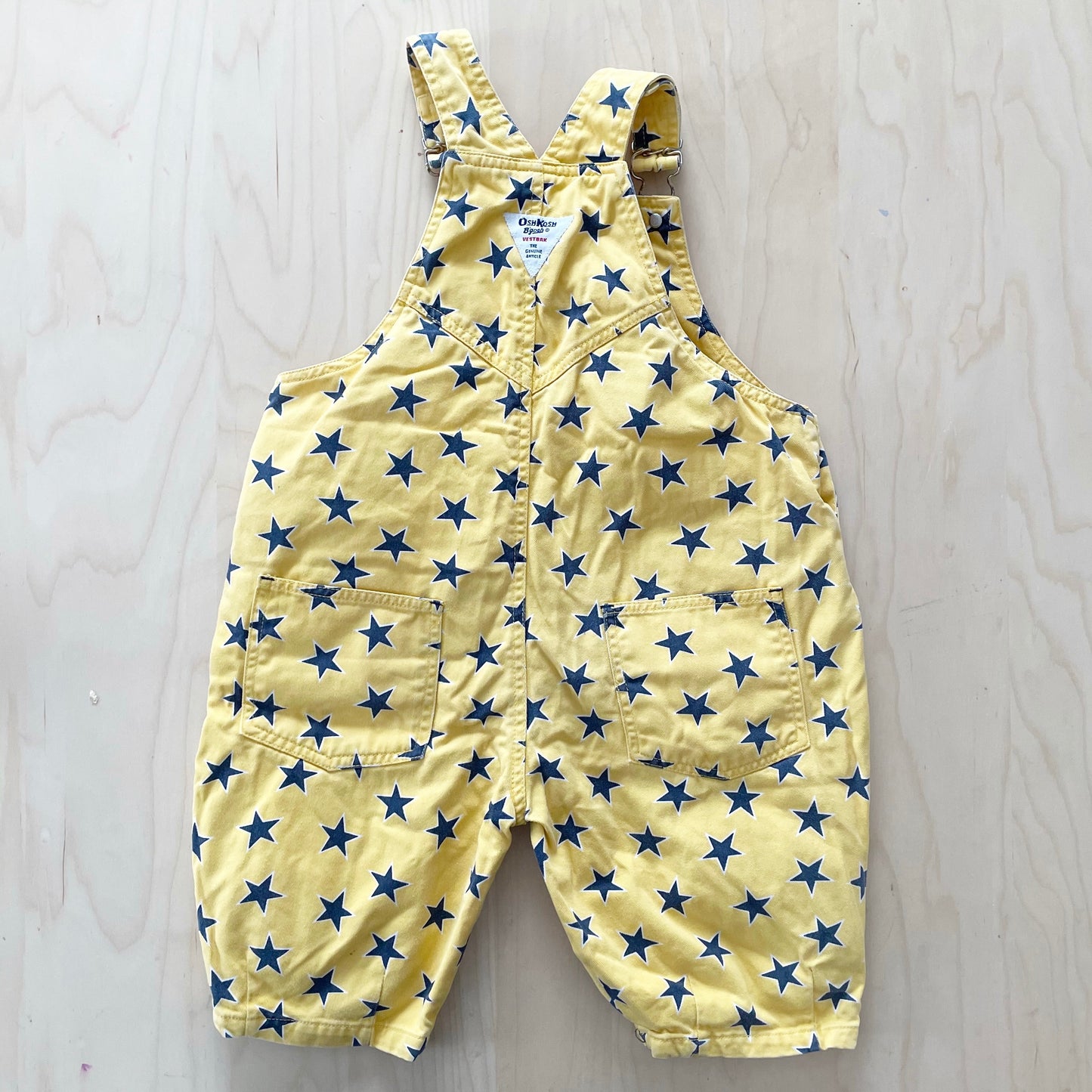 OshKosh Star Print Baggy Cut Shortalls - Yellow Clover Vintage Kids Clothes