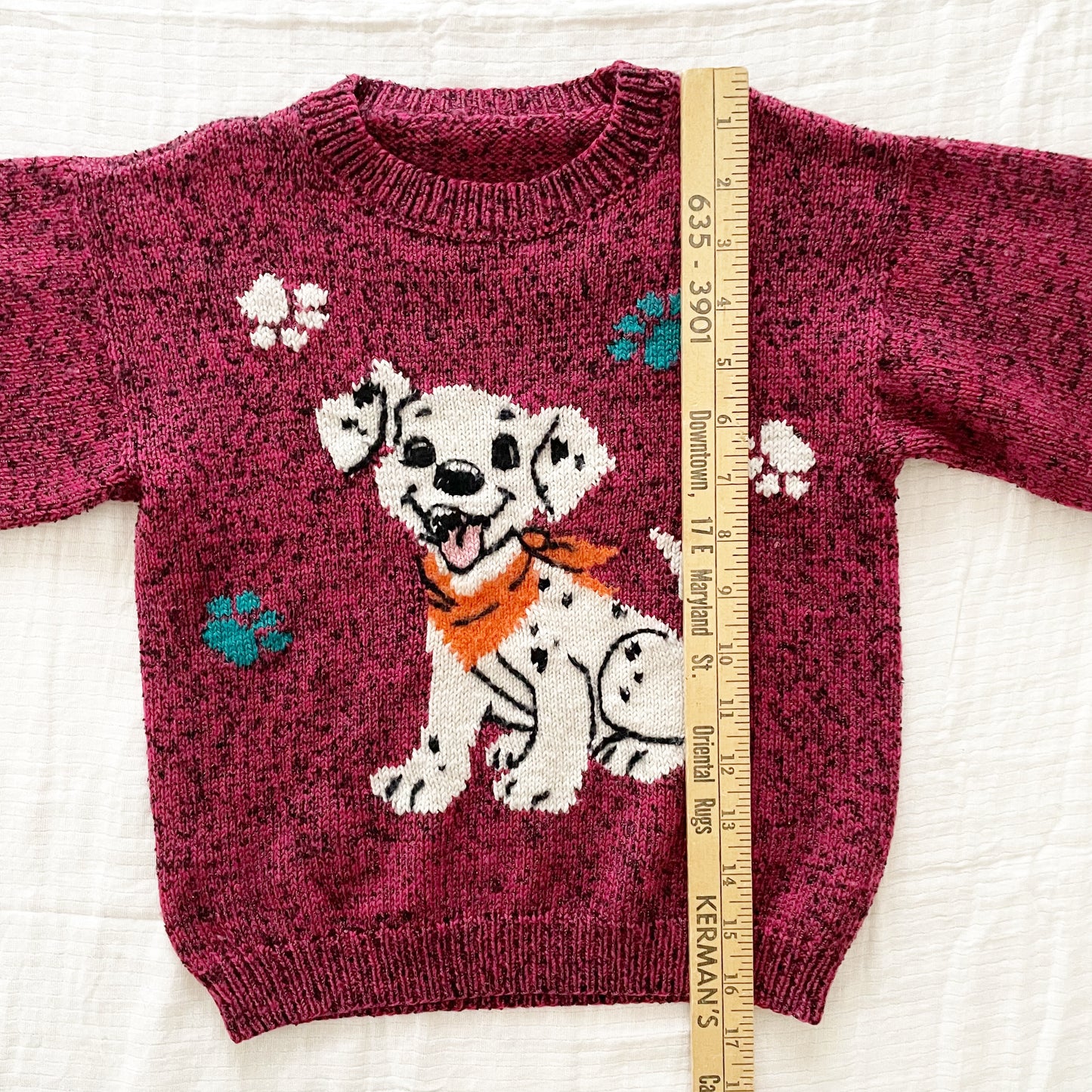 Handknit Maroon 101 Dalmatians Sweater