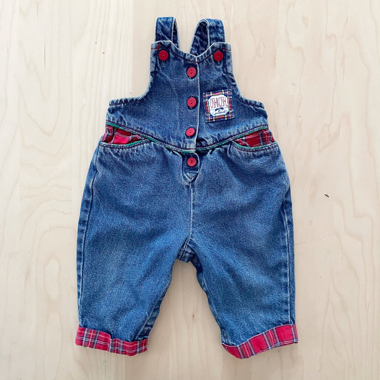 OshKosh Plaid Accent Denim Overalls - Yellow Clover Vintage Kids Clothes