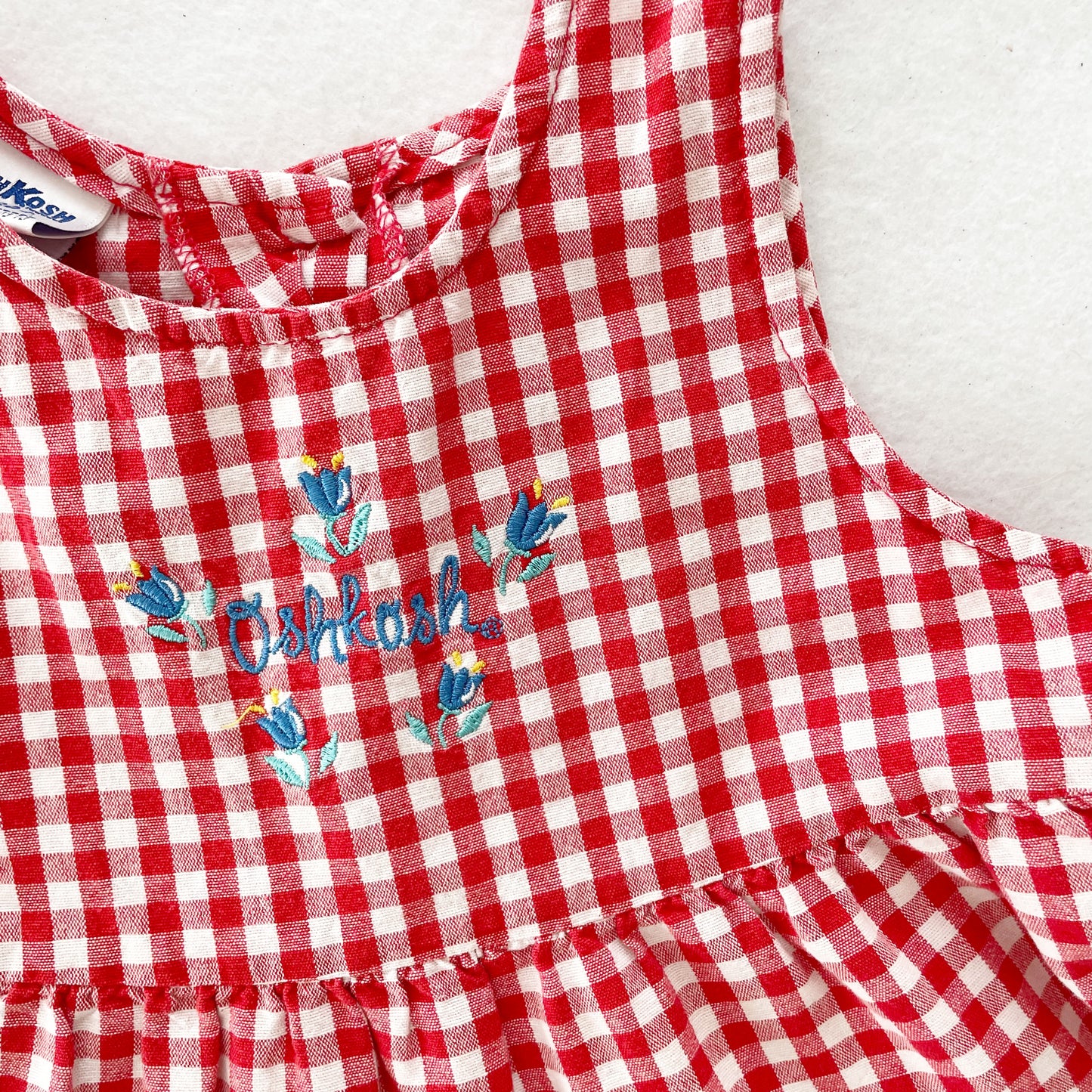 OshKosh Gingham Embroidered Dress - Yellow Clover Vintage Kids Clothes