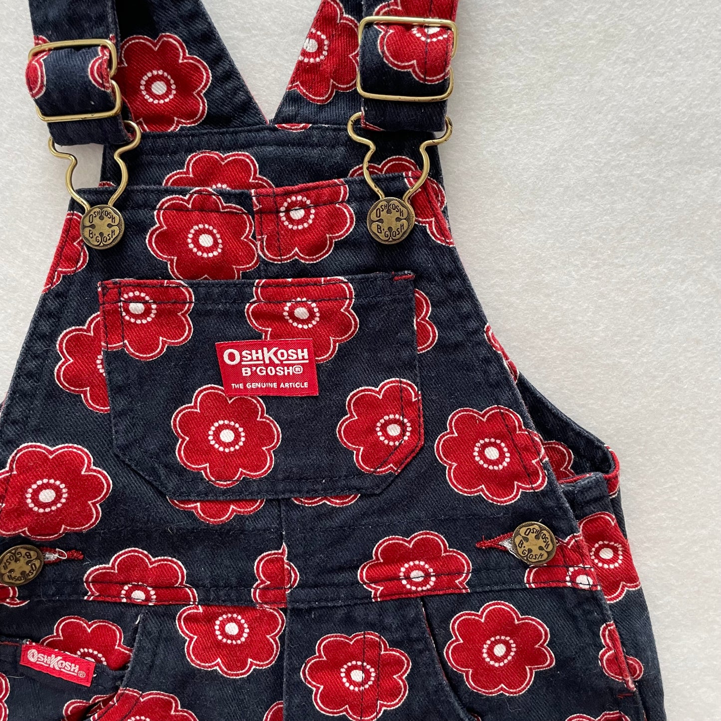 OshKosh Red Floral Overalls - Yellow Clover Vintage Kids Clothes