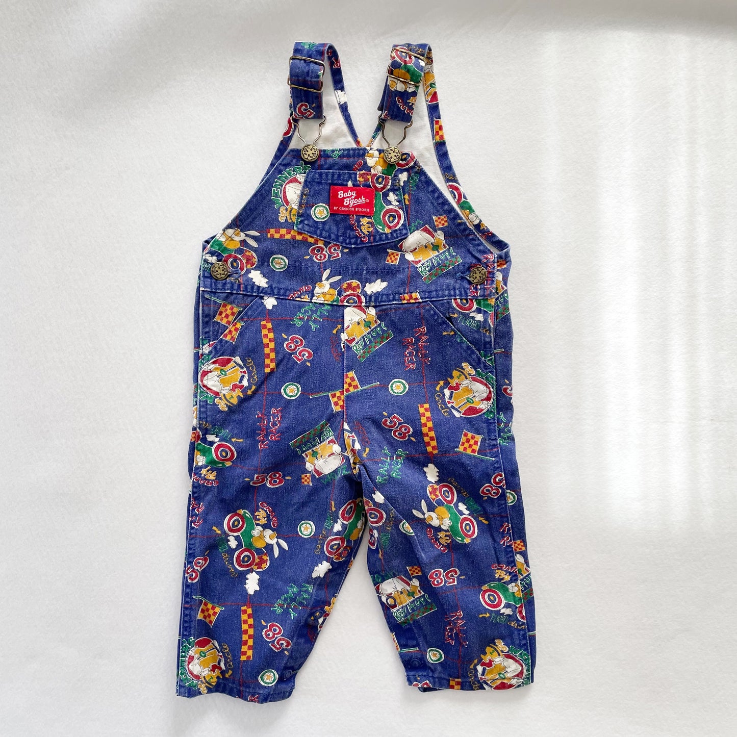 Vintage OshKosh Baby B’gosh Rabbit Racer Print Overalls