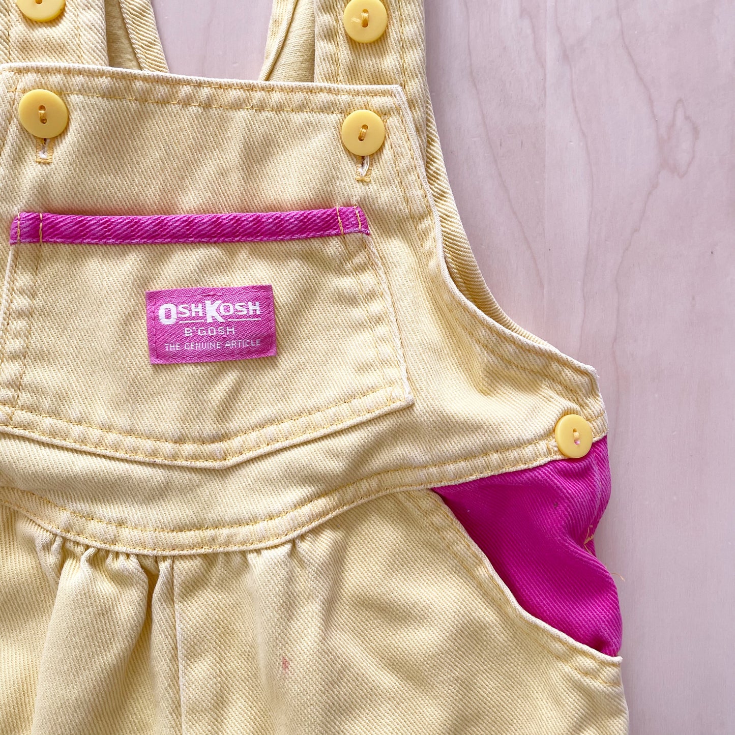 OshKosh Yellow and Pink Overalls - Yellow Clover Vintage Kids Clothes