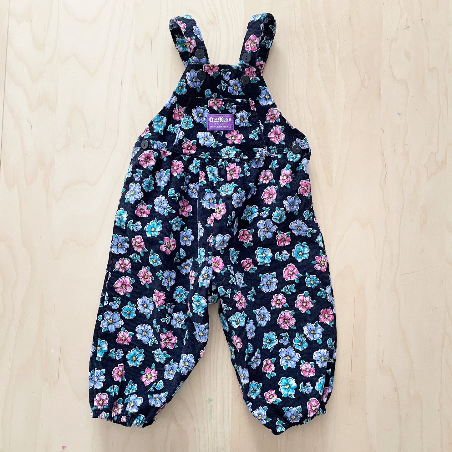 OshKosh Black Floral Cord Overalls - Yellow Clover Vintage Kids Clothes