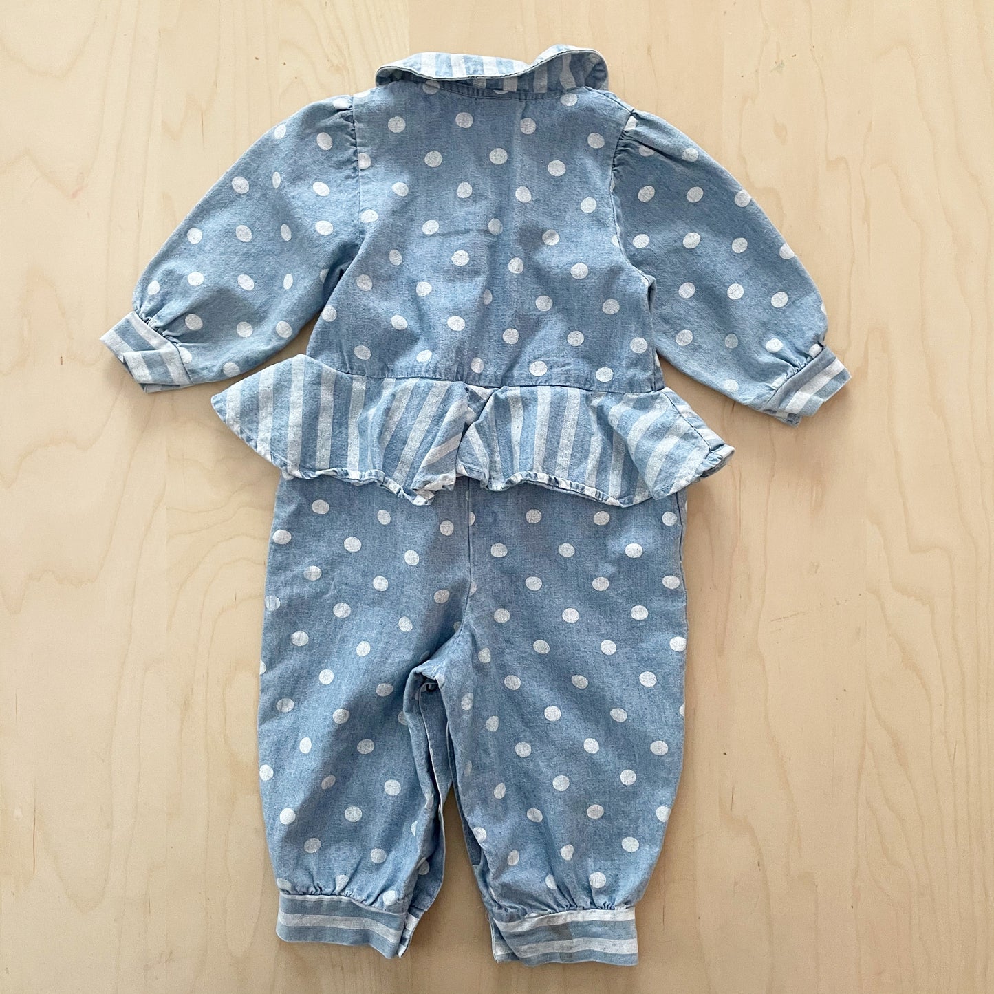 OshKosh Chambray Stripes and Dots Romper - Yellow Clover Vintage Kids Clothes