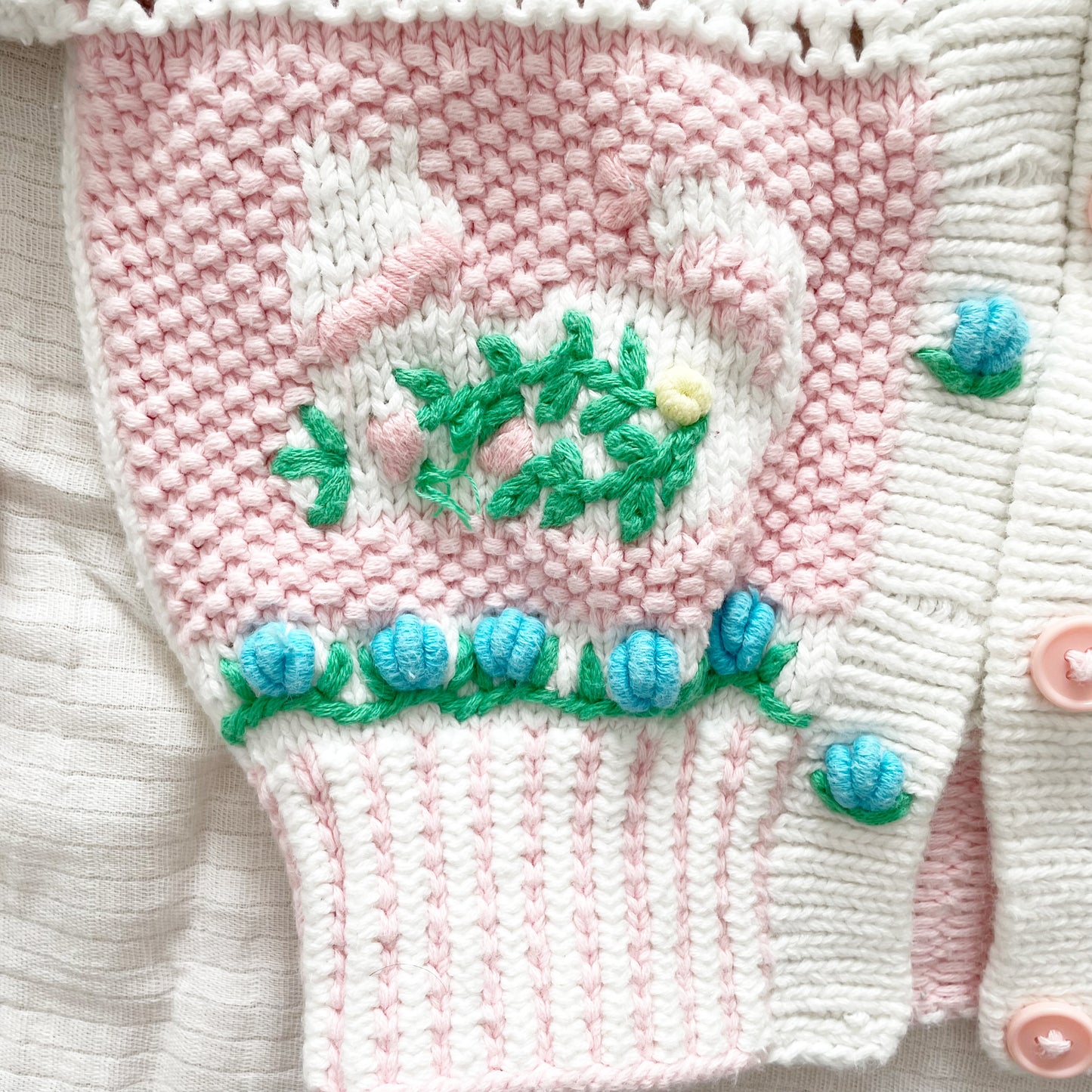 Pastel Embroidered Chunky Cardigan - Yellow Clover Vintage Kids Clothes