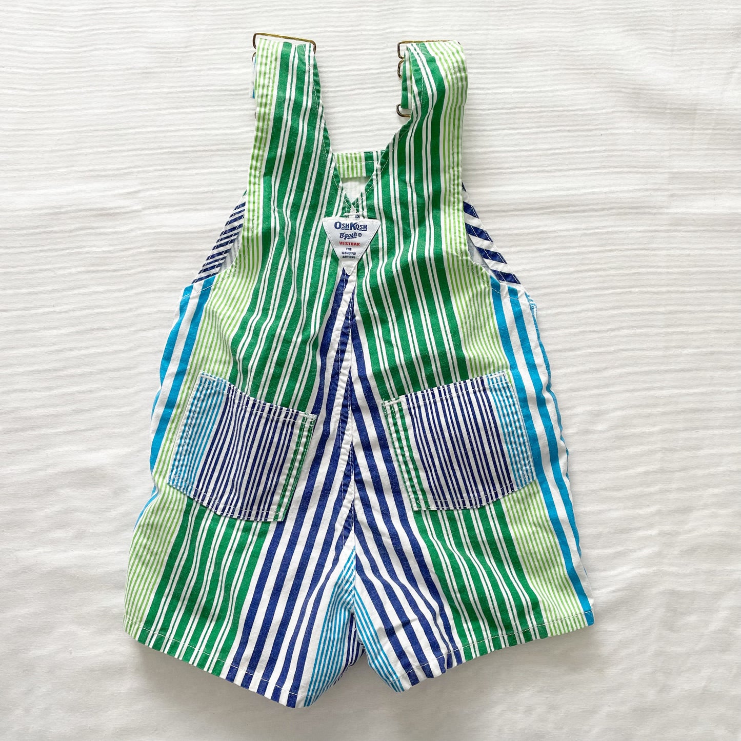 OshKosh Blue and Green Striped Shortalls - Yellow Clover Vintage Kids Clothes