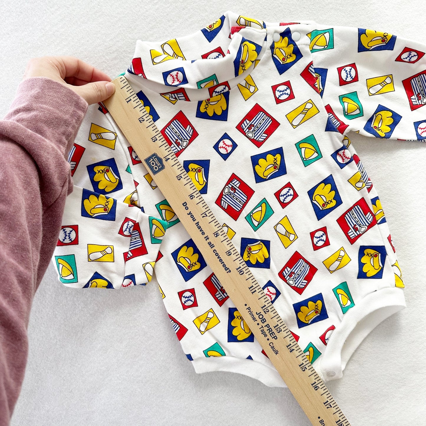 Jelly Beans Baseball Print Turtleneck Onesie - Yellow Clover Vintage Kids Clothes