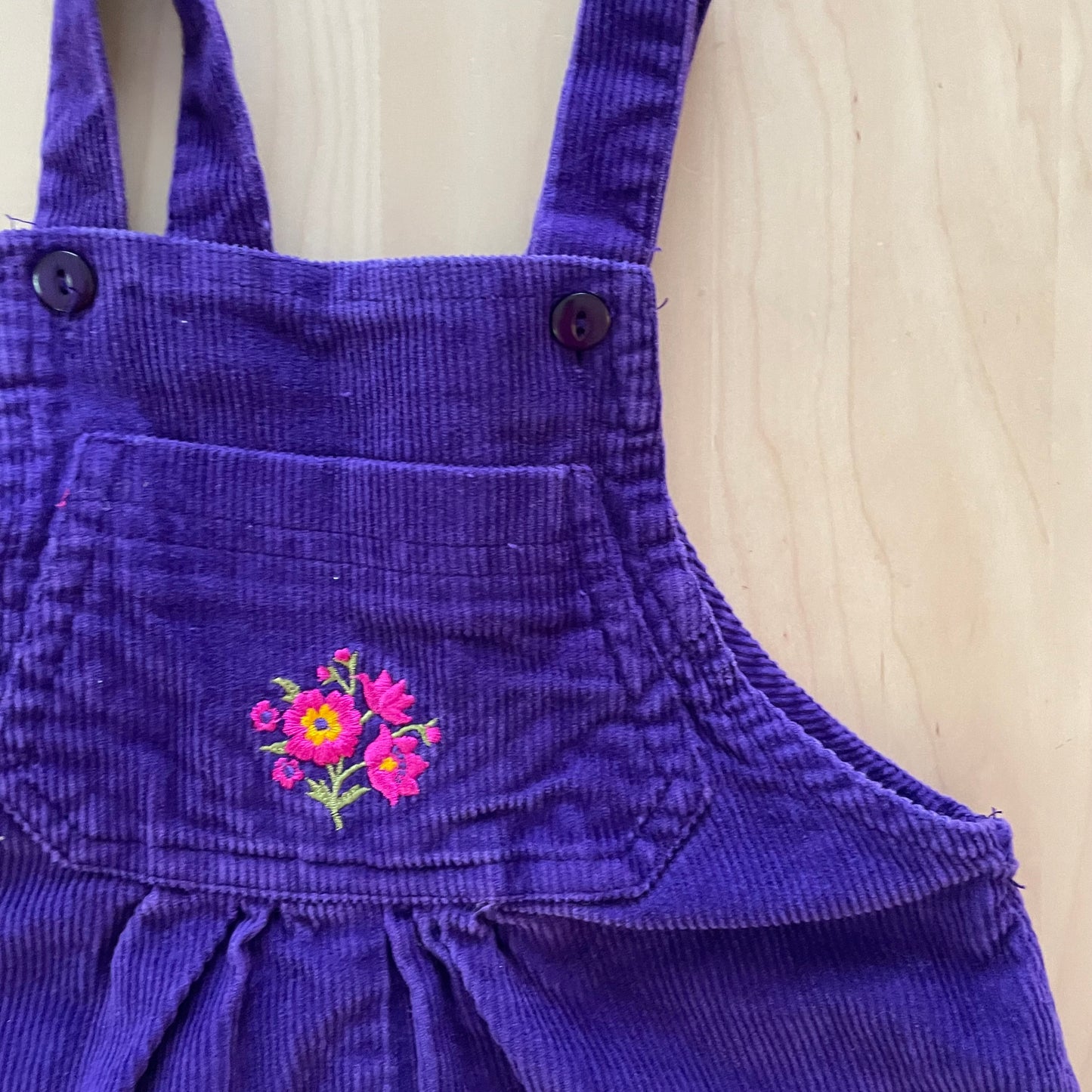 In Design Purple Cord Floral Embroidery Overalls
