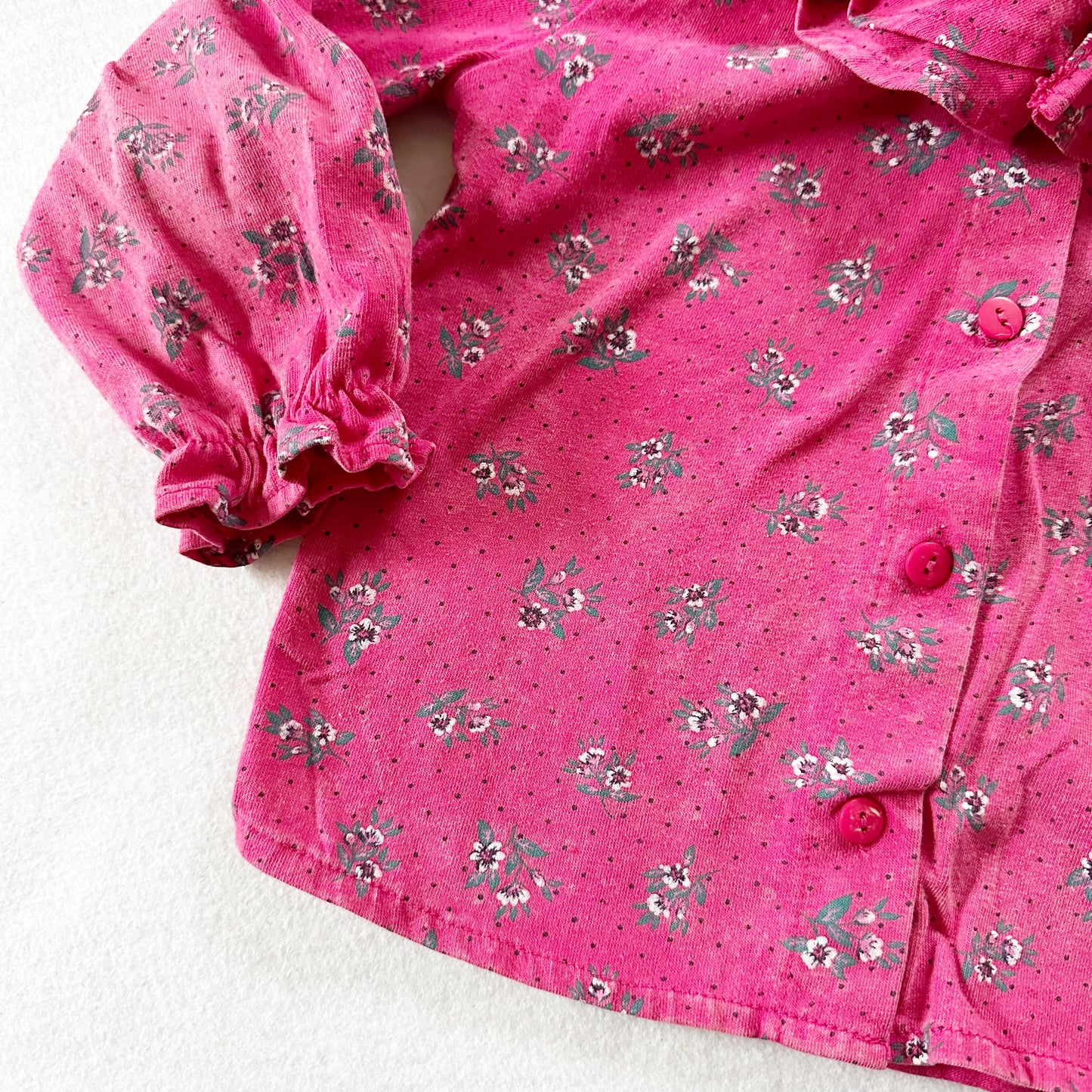 Jeanjer Floral Ruffle Collar Top - Yellow Clover Vintage Kids Clothes