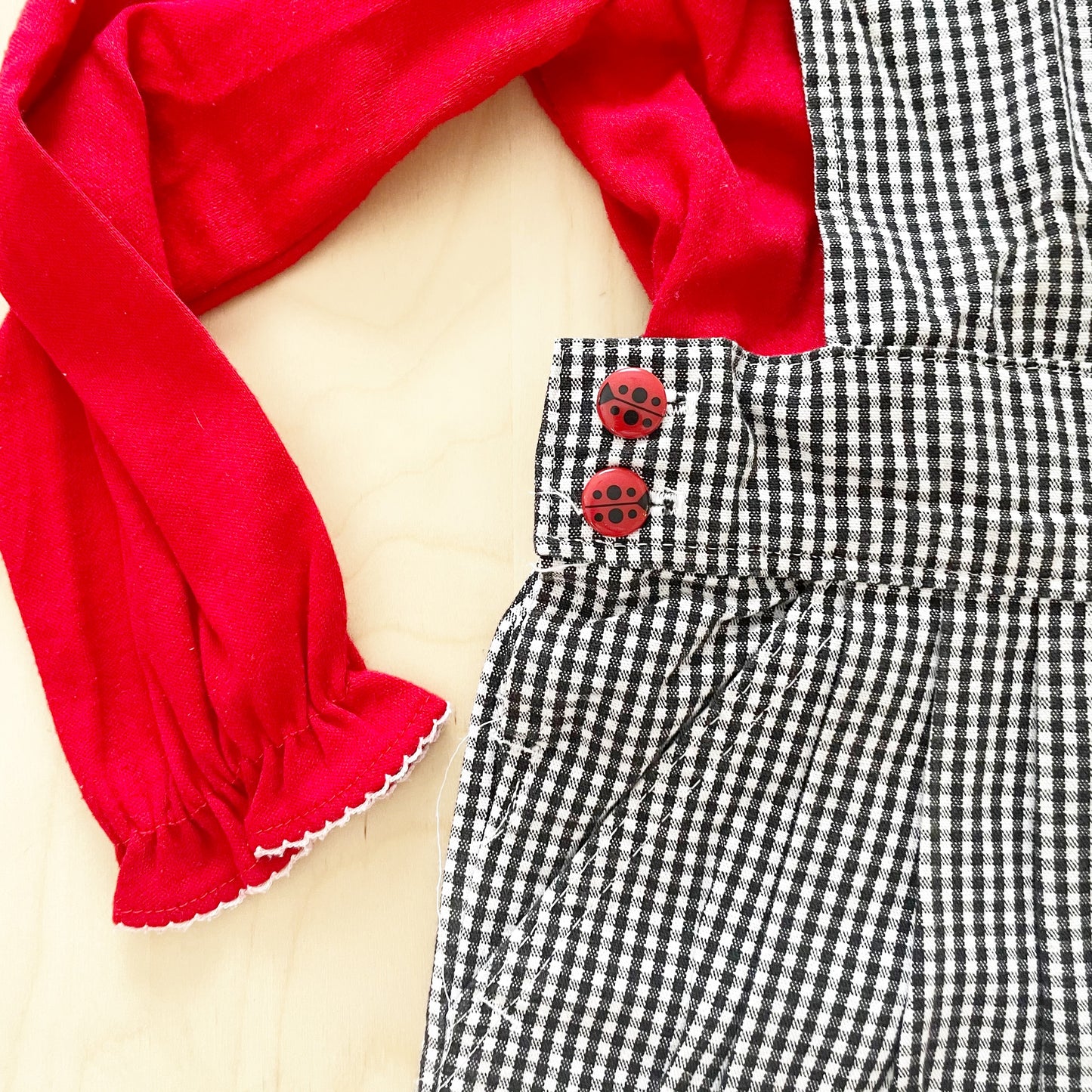 Vintage OshKosh Ladybug Checkered Pinafore Set - Yellow Clover Vintage Kids Clothes