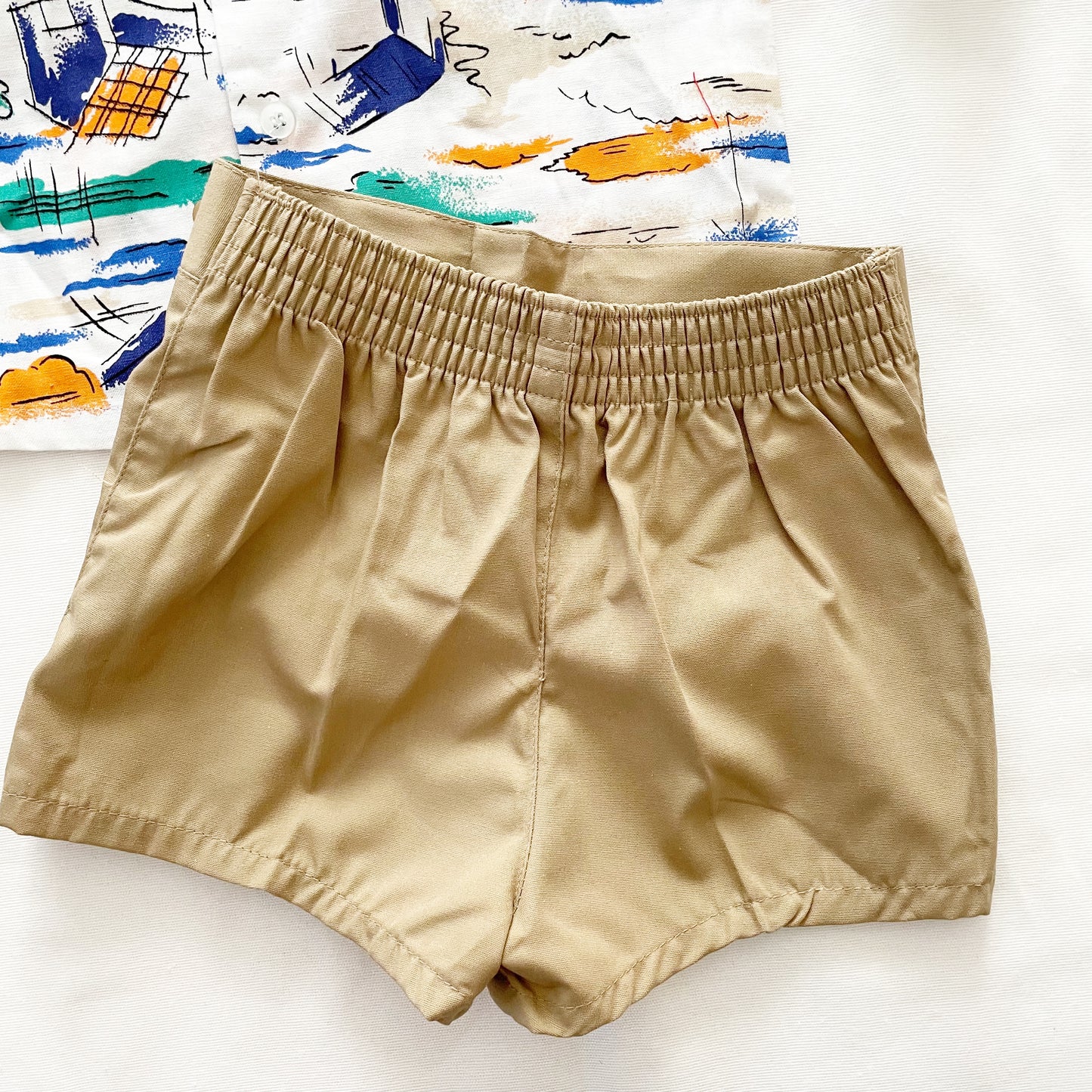 Beach Print Button Up Shorts Set • 4T - Yellow Clover Vintage Kids Clothes