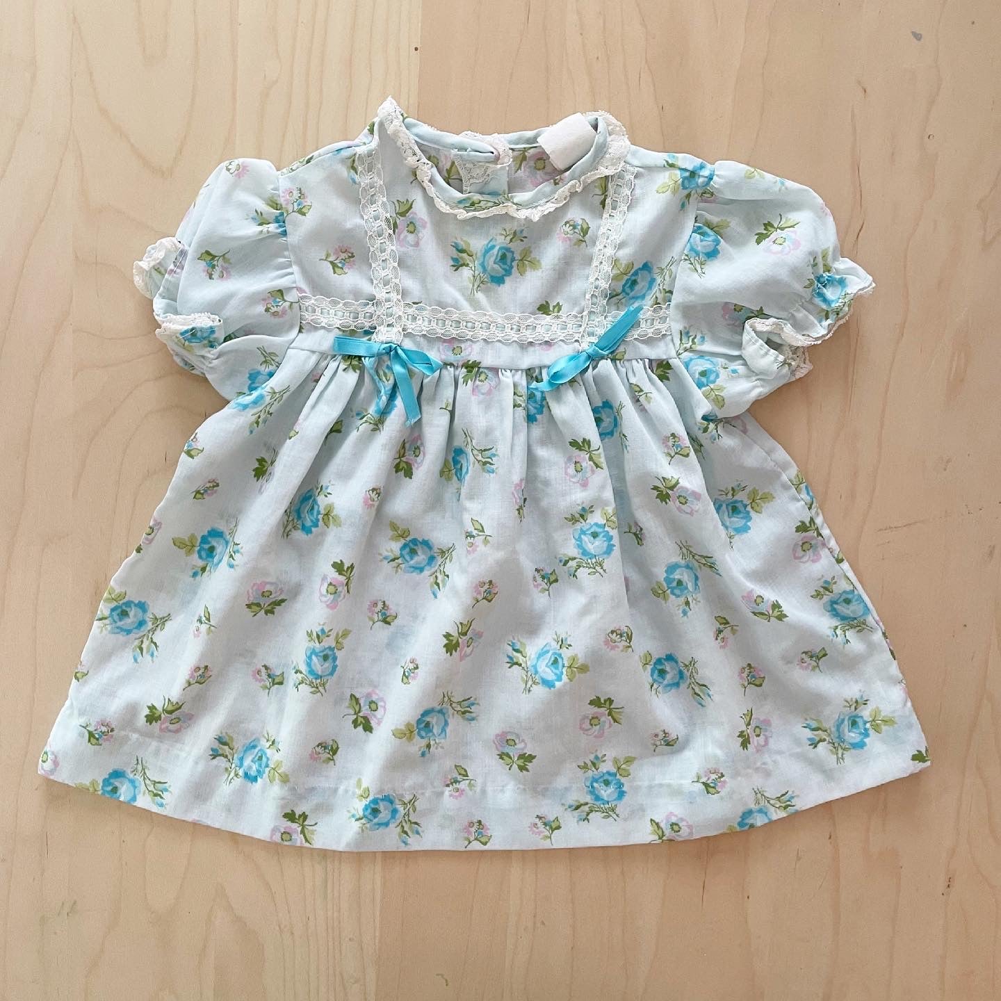 Vintage Blue Rose Floral Dress - Yellow Clover Vintage Kids Clothes