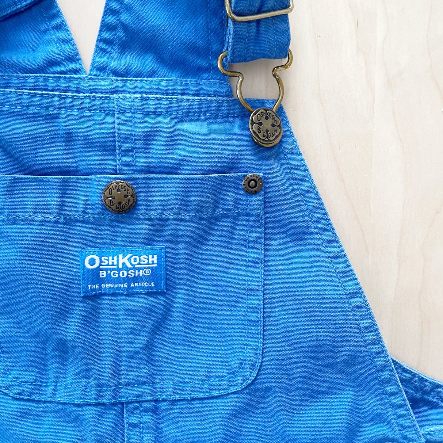 OshKosh Sky Blue Baggy Shortalls - Yellow Clover Vintage Kids Clothes